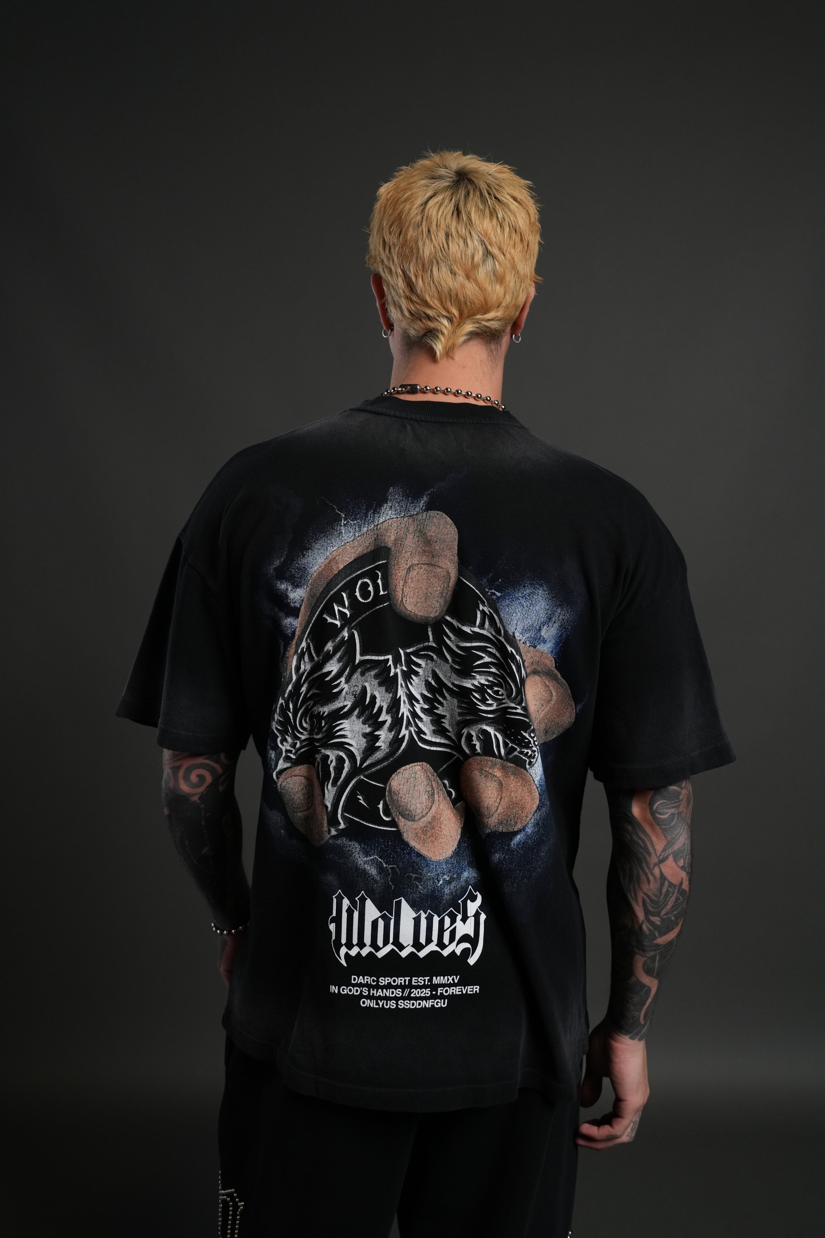 In God's Hands "Premium" Oversized Tee in Black Drift Wash