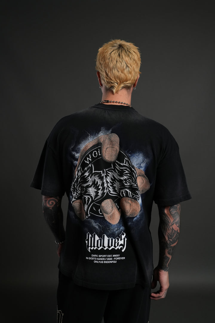 In God's Hands "Premium" Oversized Tee in Black Drift Wash