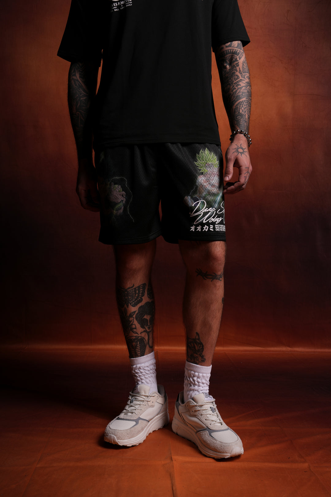 Blue Gogeta vs Legendary Broly Mesh Shorts in Black