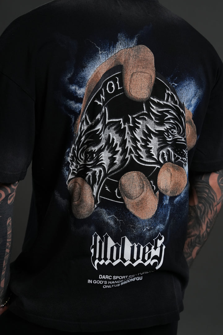 In God's Hands "Premium" Oversized Tee in Black Drift Wash