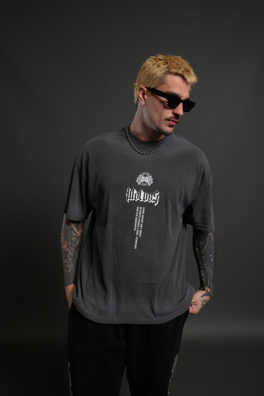 In God's Hands "Premium" Oversized Tee in Wolf Gray Drift Wash