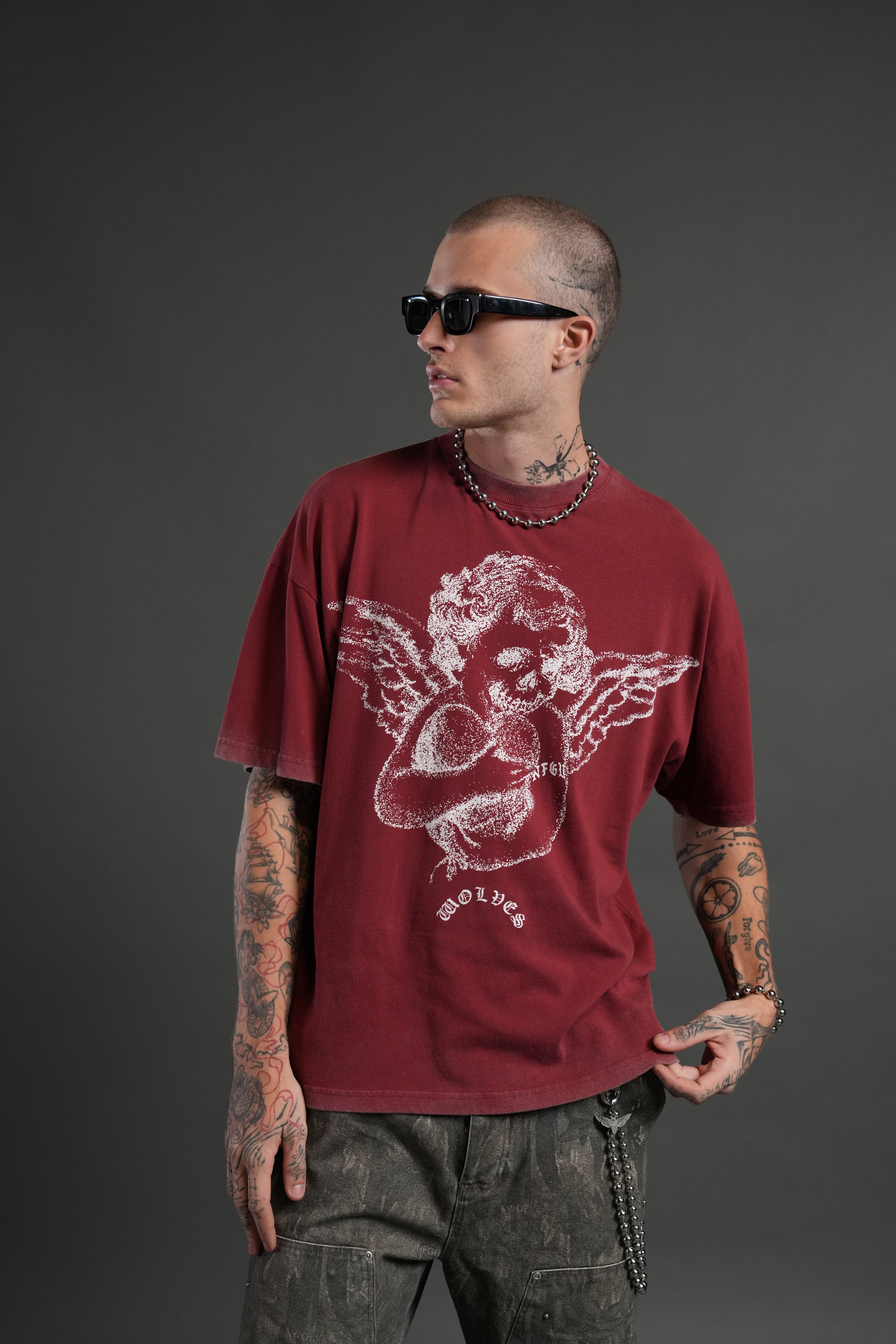 Shielded Heart Unisex "Premium" Oversized Tee in Cherry Red