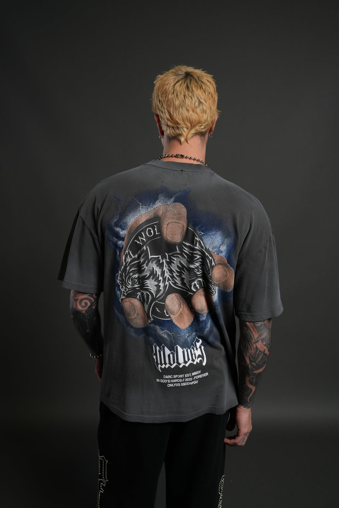 In God's Hands "Premium" Oversized Tee in Wolf Gray Drift Wash