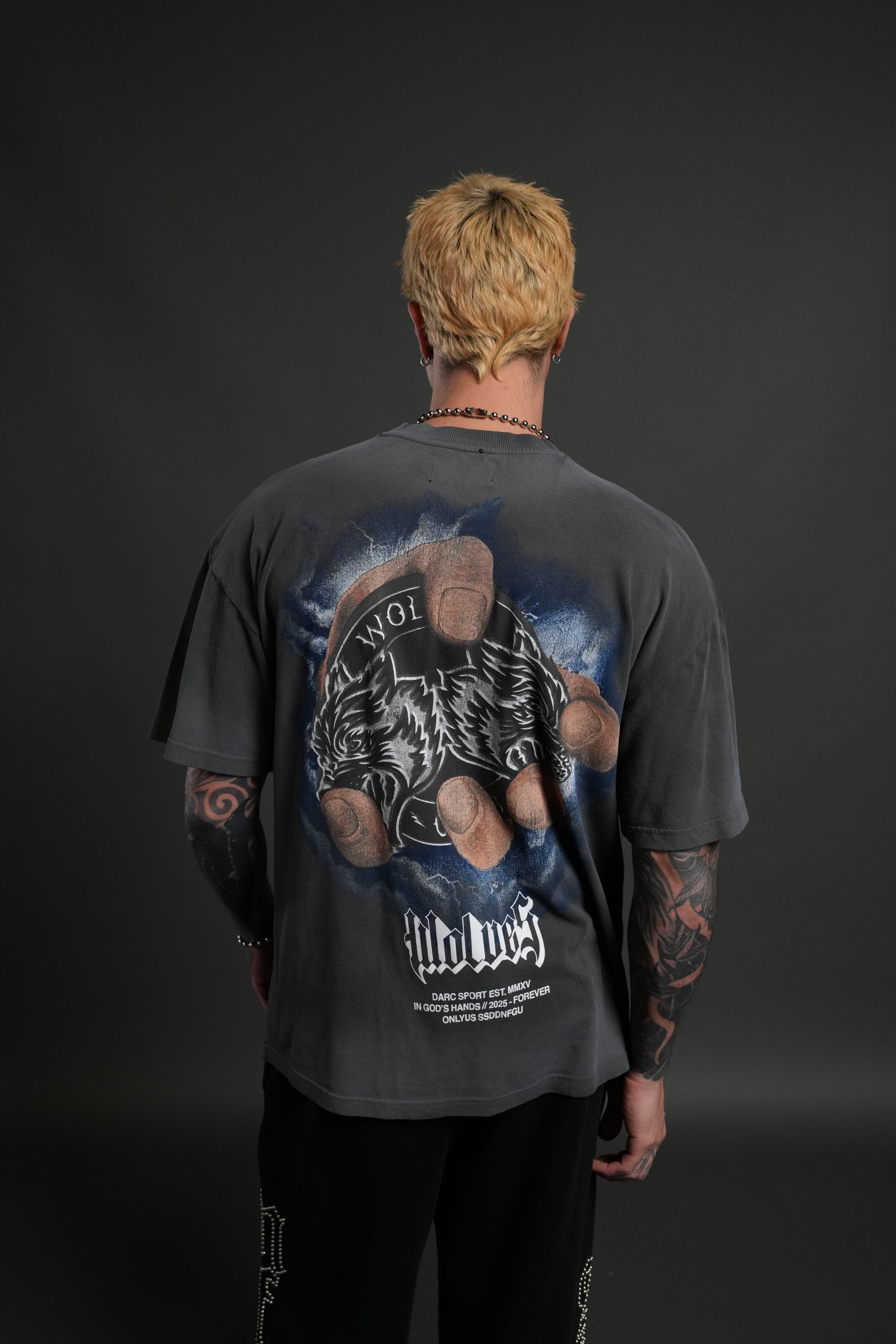 In God's Hands "Premium" Oversized Tee in Wolf Gray Drift Wash