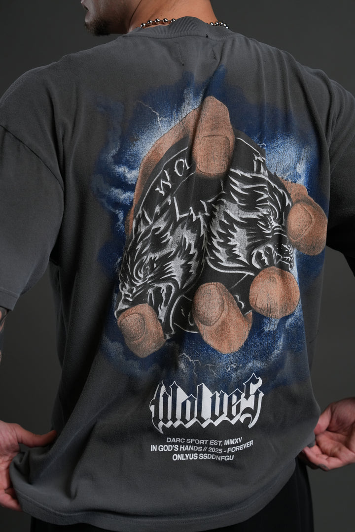 In God's Hands "Premium" Oversized Tee in Wolf Gray Drift Wash