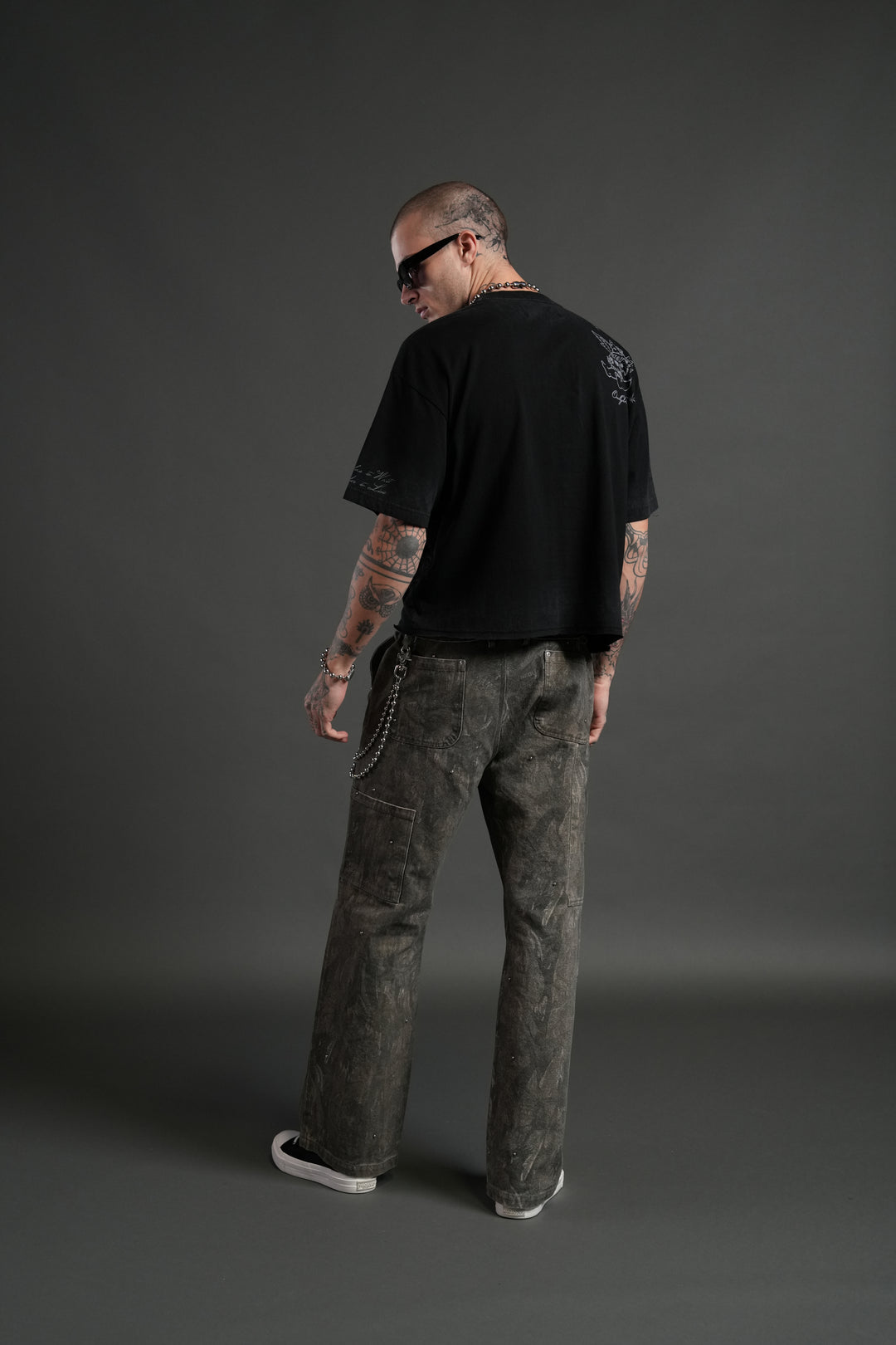Fallen Cherub Grunge Raw Hem "Box Cut" Tee in Black Drift Wash