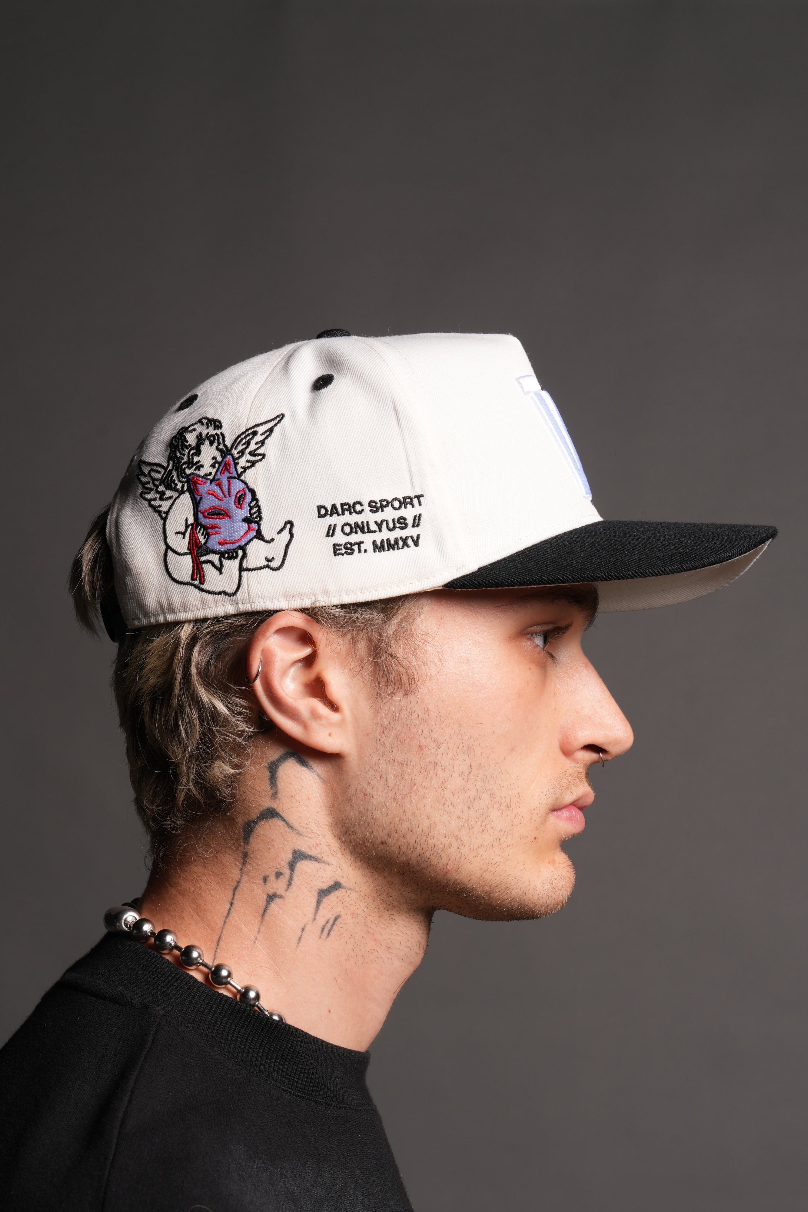 Kitsune and Oni Cherubs A Frame Snapback in Cream/Black