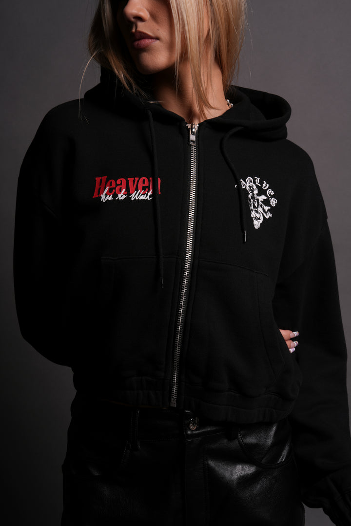 Guardian Cherub "Chambers" (Cropped) Zip Hoodie in Black