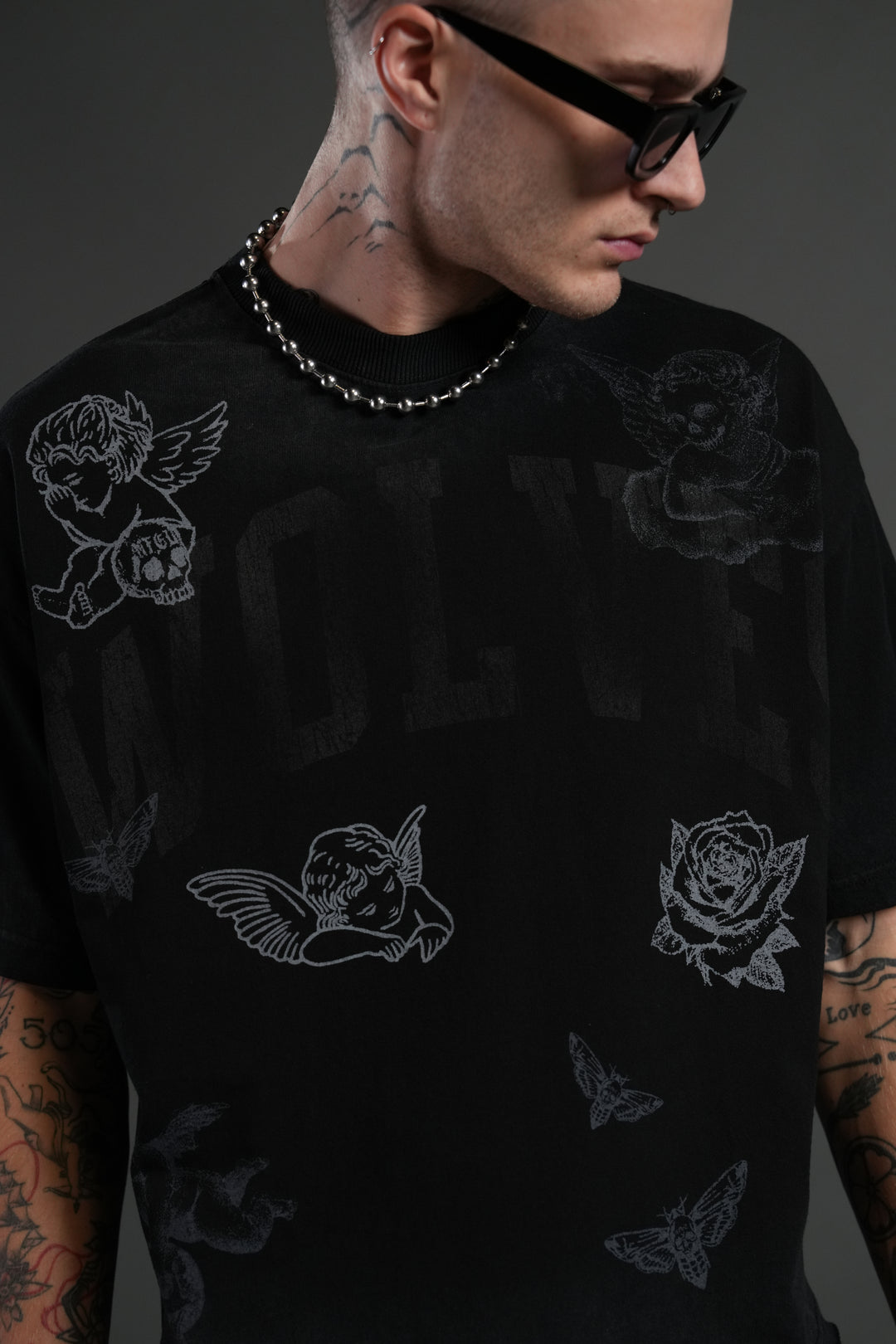 Fallen Cherub Grunge Raw Hem "Box Cut" Tee in Black Drift Wash