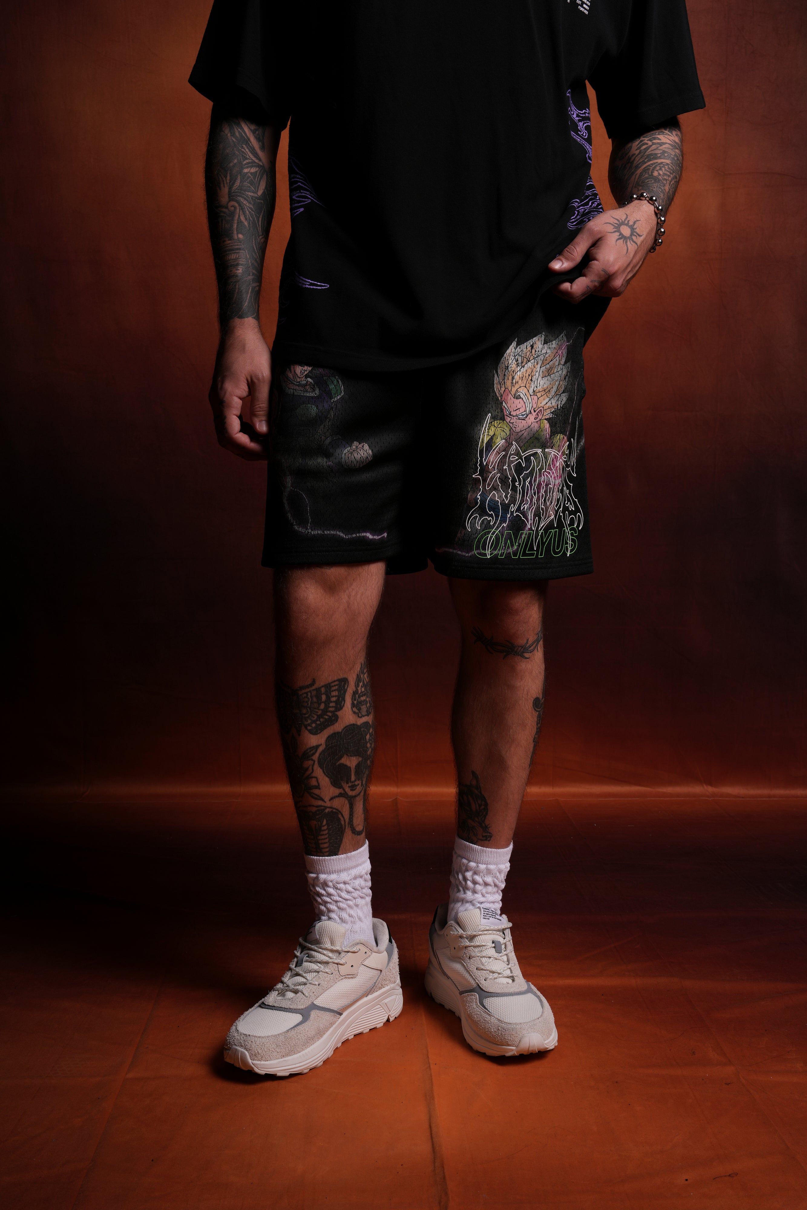 Broly VS Gogeta Mesh Shorts in Black