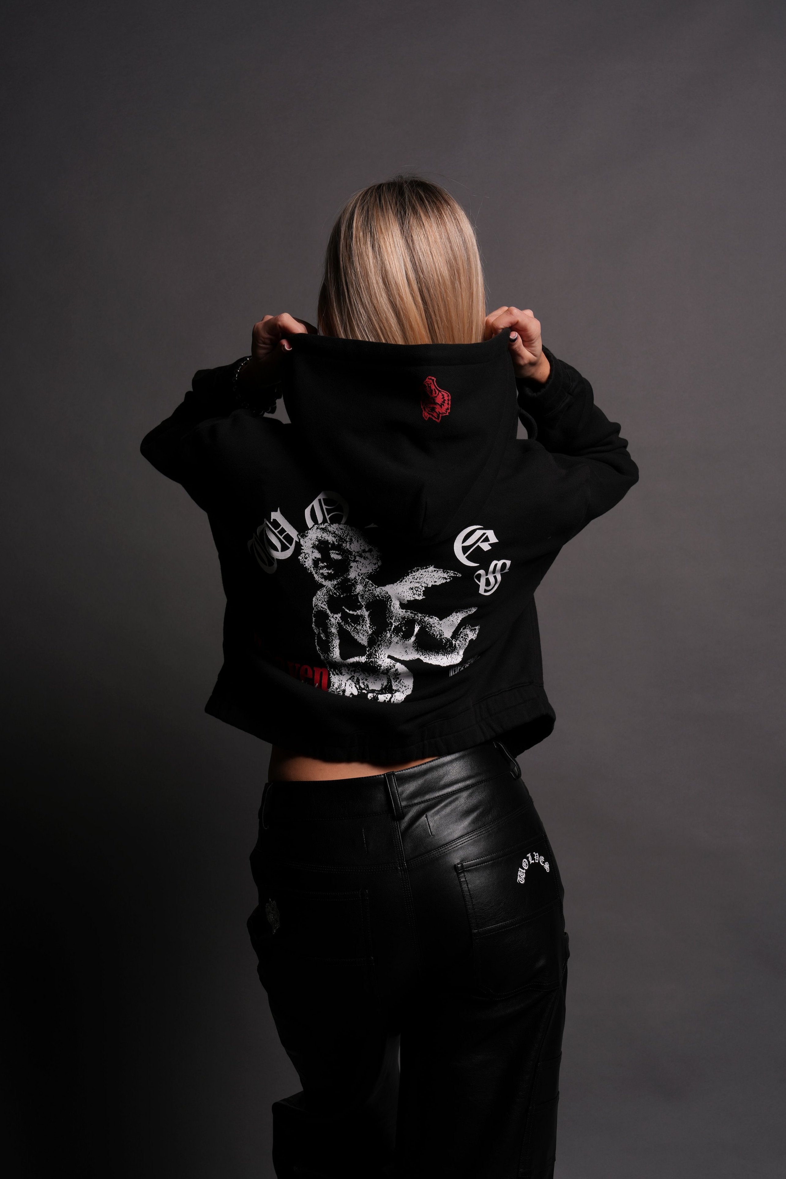 Guardian Cherub "Chambers" (Cropped) Zip Hoodie in Black