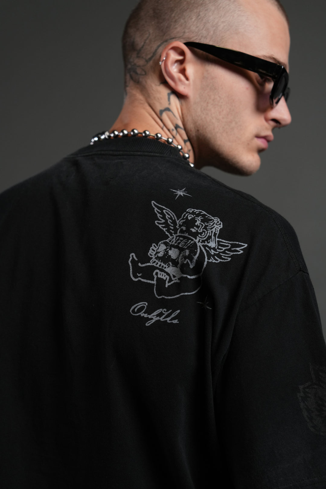 Fallen Cherub Grunge Raw Hem "Box Cut" Tee in Black Drift Wash