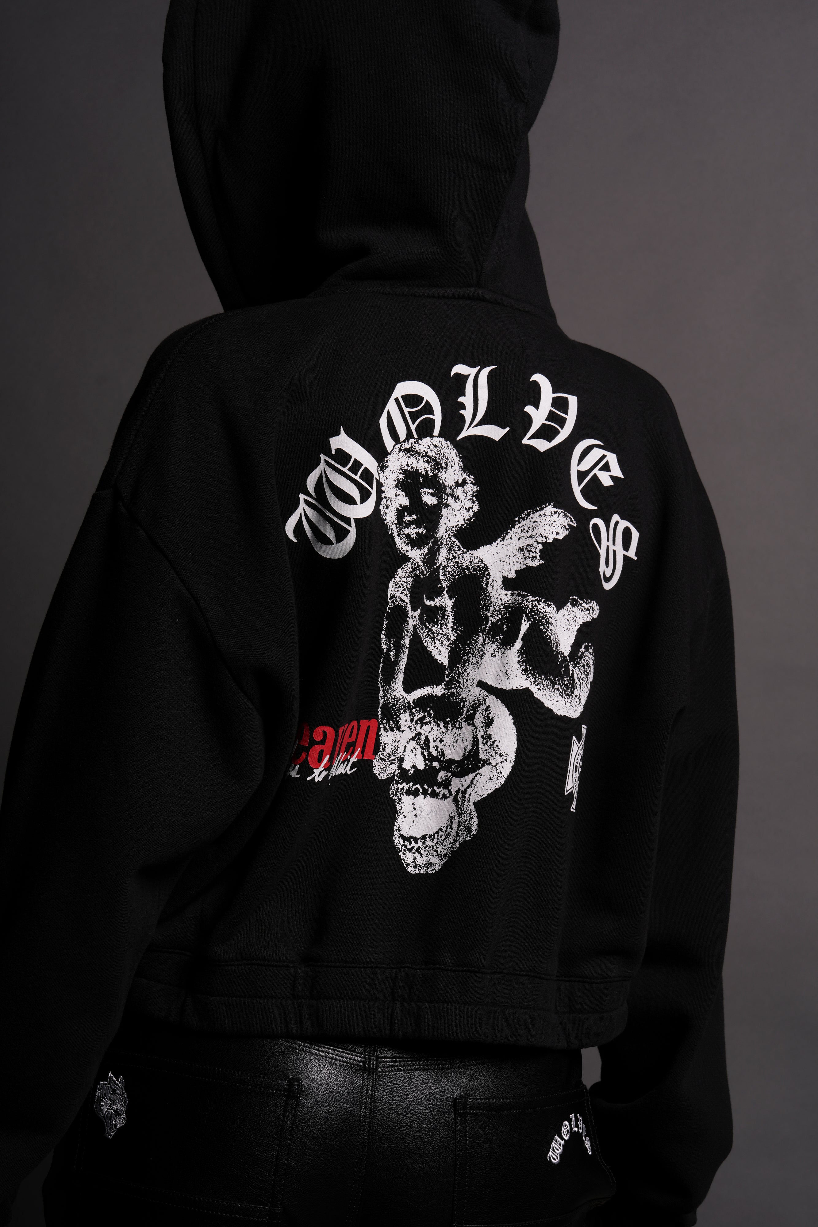 Guardian Cherub "Chambers" (Cropped) Zip Hoodie in Black