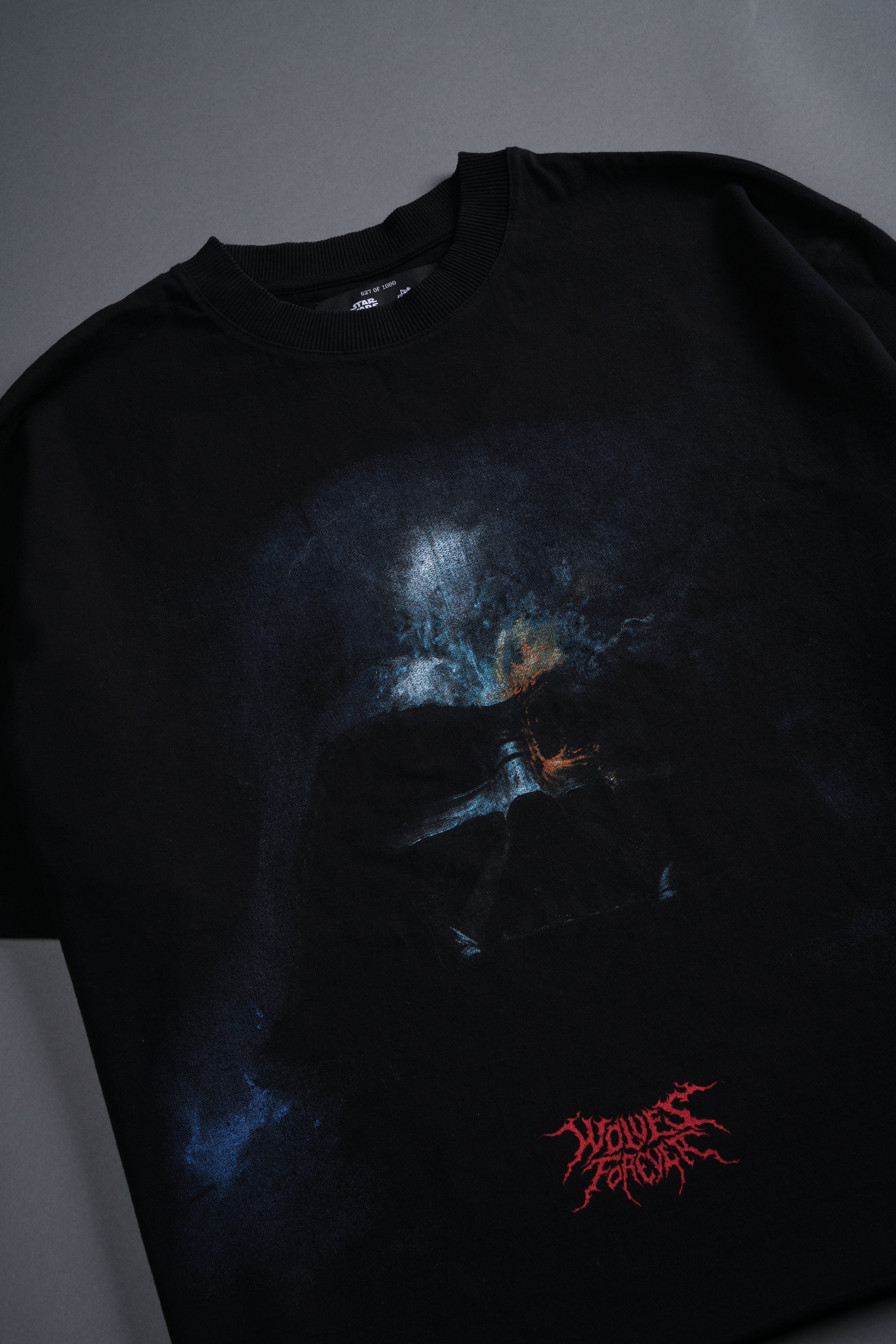Vader Grunge Mid-Length Raw Hem Tee in Black