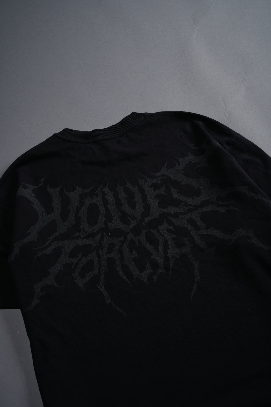 Vader Grunge Mid-Length Raw Hem Tee in Black