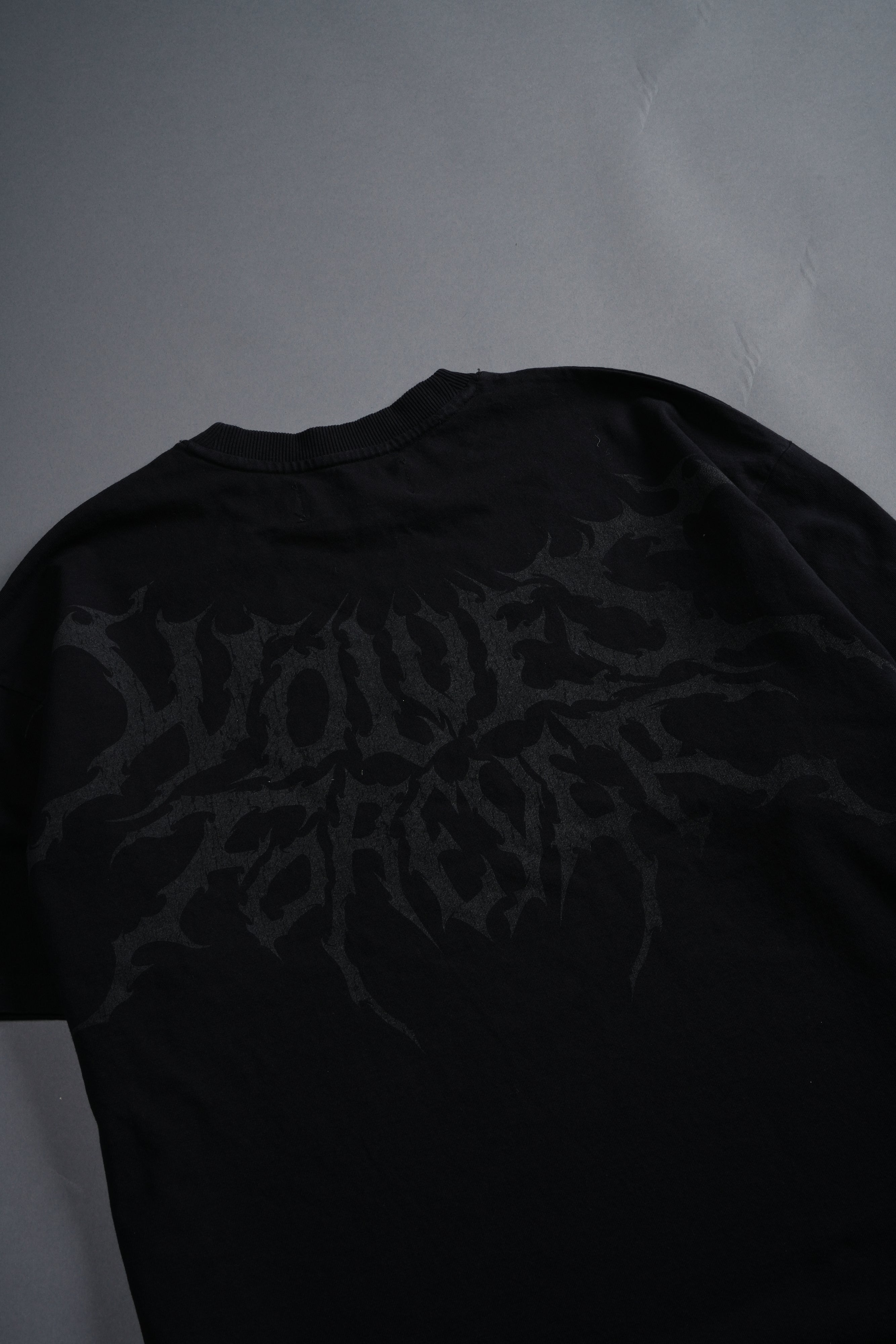 Vader Grunge Mid-Length Raw Hem Tee in Black