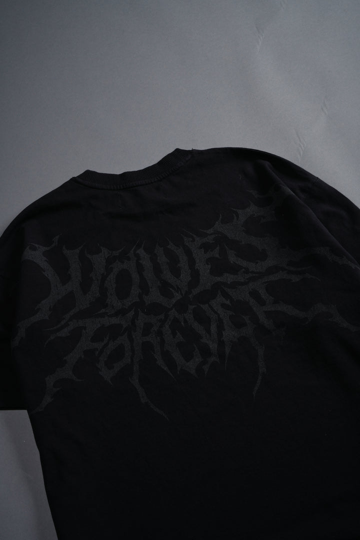 Vader Grunge Mid-Length Raw Hem Tee in Black