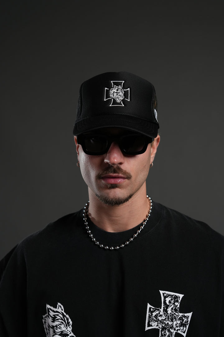 Iron Wolf Head Trucker Hat in Black