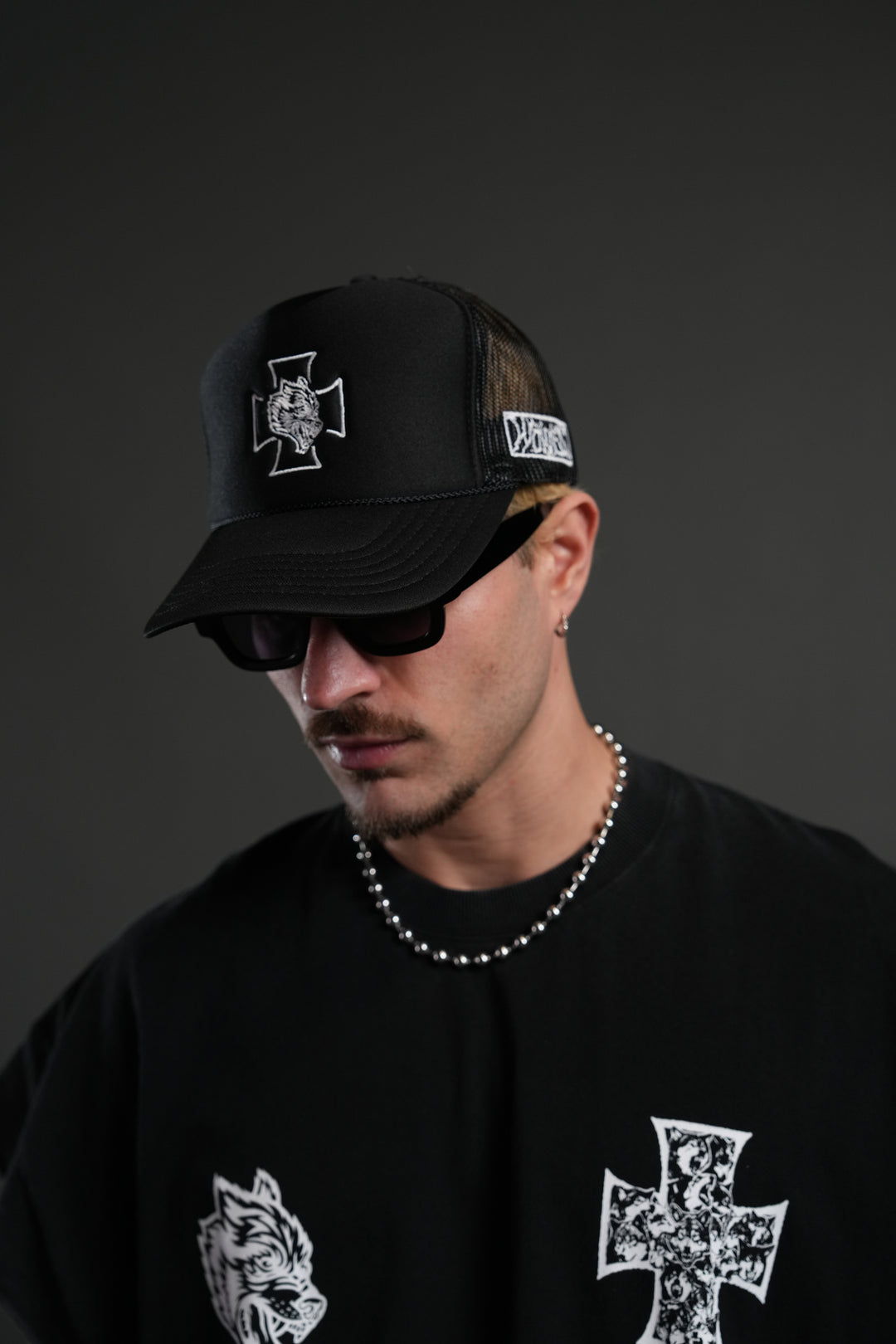 Iron Wolf Head Trucker Hat in Black