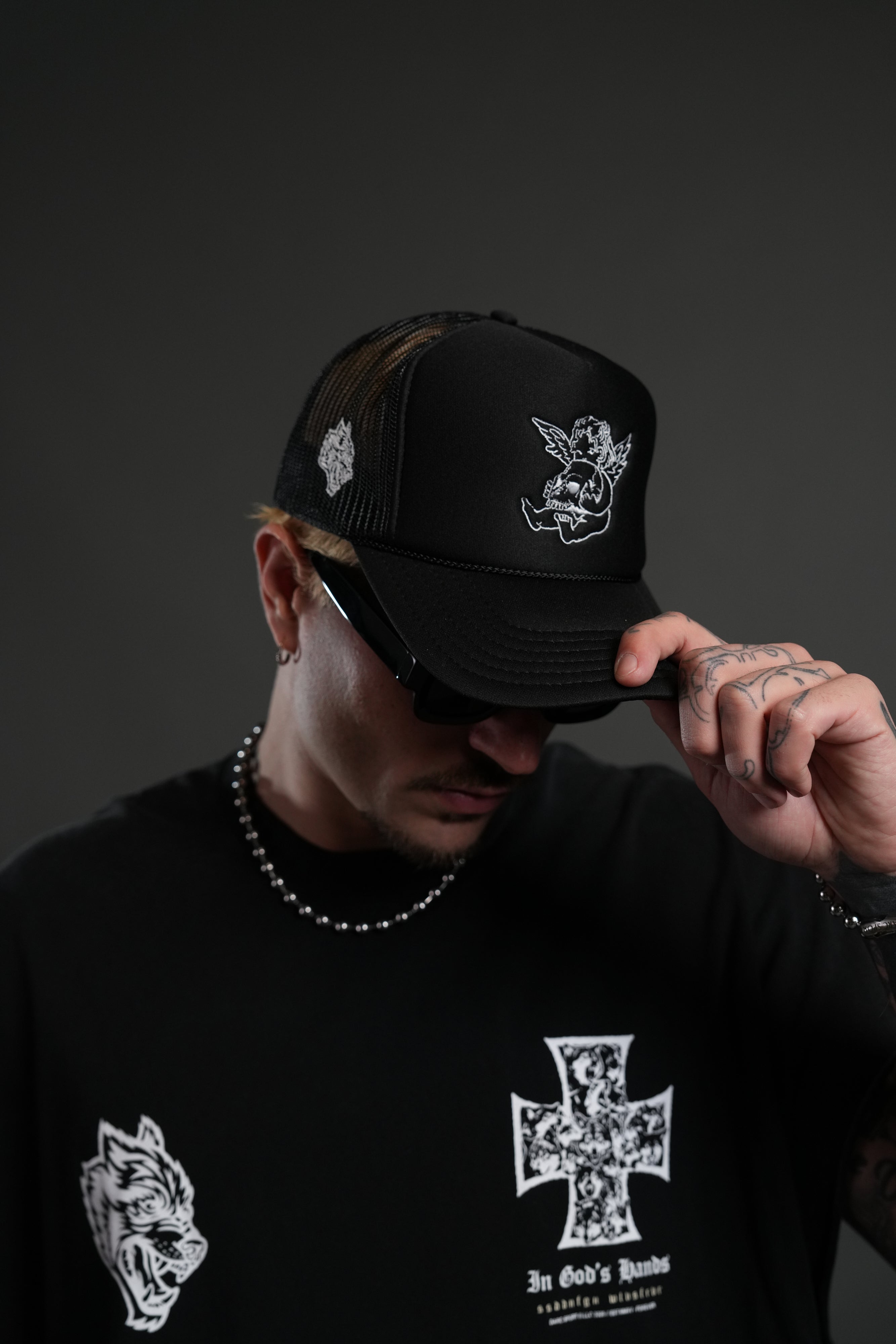 Cherub and the Skull Trucker Hat in Black
