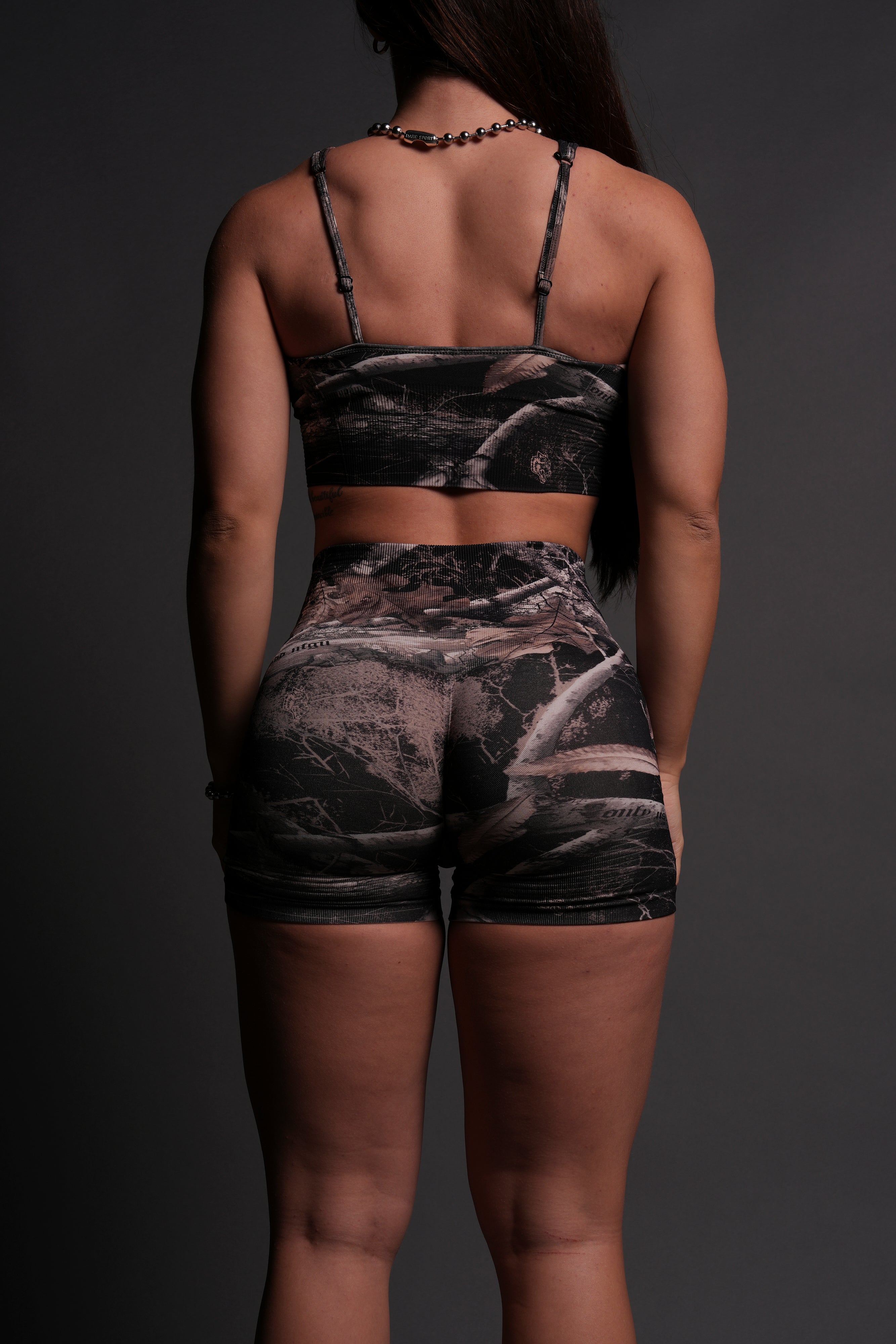 Dual Wolf Everson Seamless "Valencourt" Shorts in Darc Brown Woodland Camo