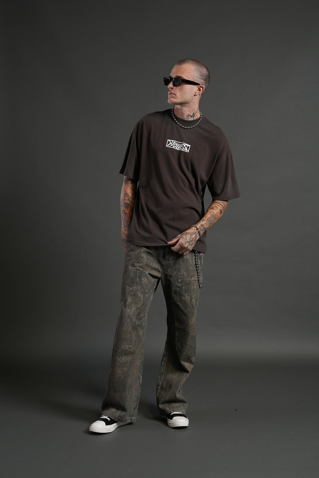 Skull Flower "Premium" Oversized Tee in Darc Brown Drift Wash