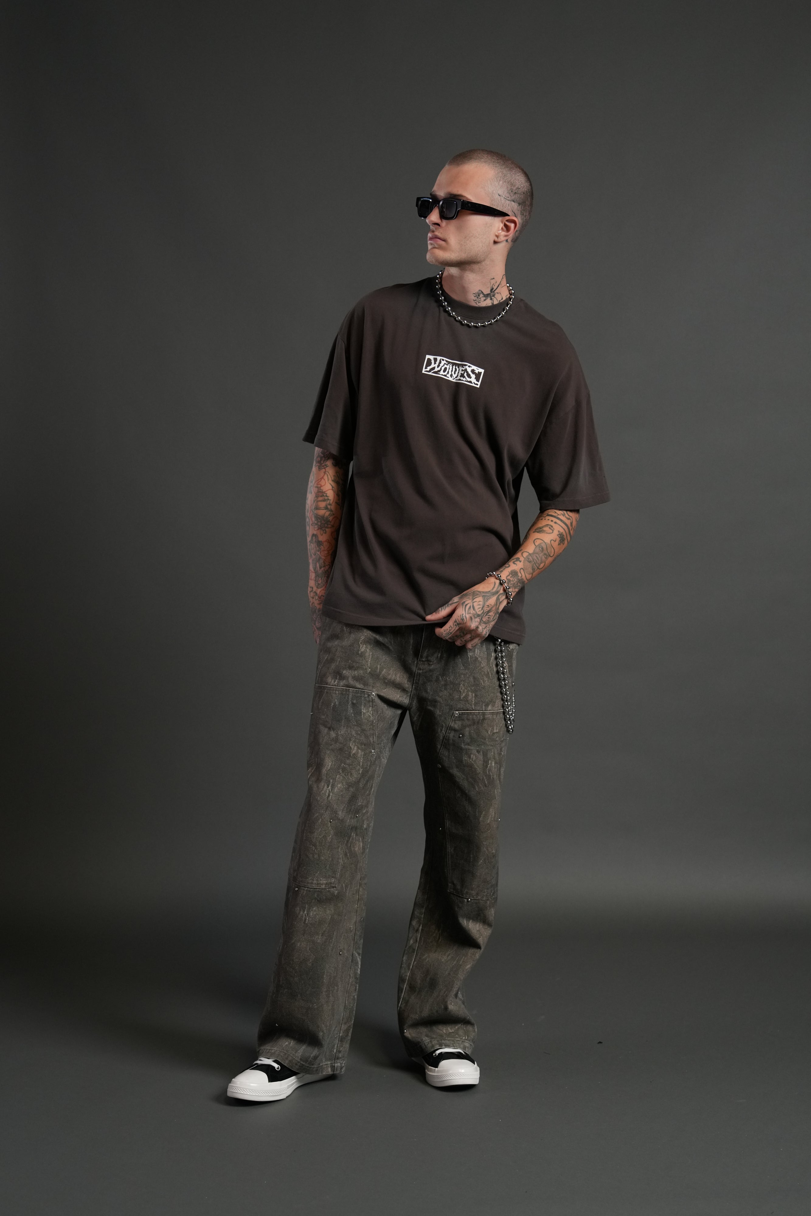 Skull Flower "Premium" Oversized Tee in Darc Brown Drift Wash