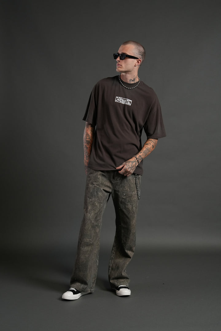 Skull Flower "Premium" Oversized Tee in Darc Brown Drift Wash