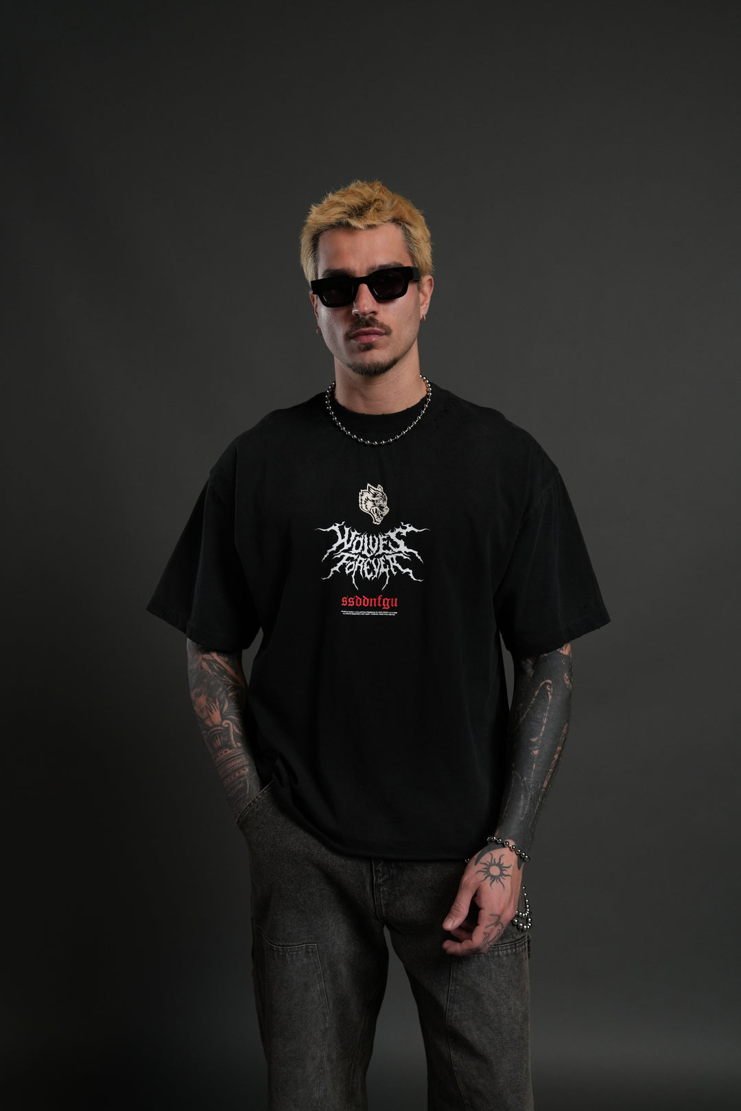 Mori Rose Distressed Grunge Tee in Black Drift Wash