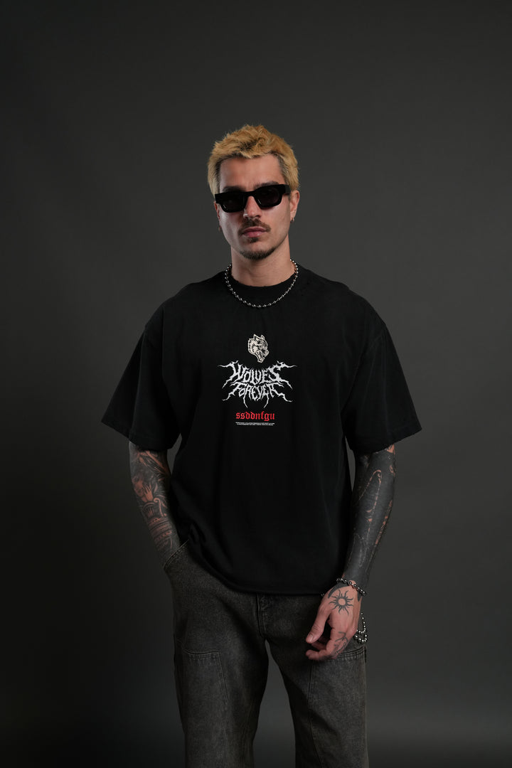 Mori Rose Distressed Grunge Tee in Black Drift Wash