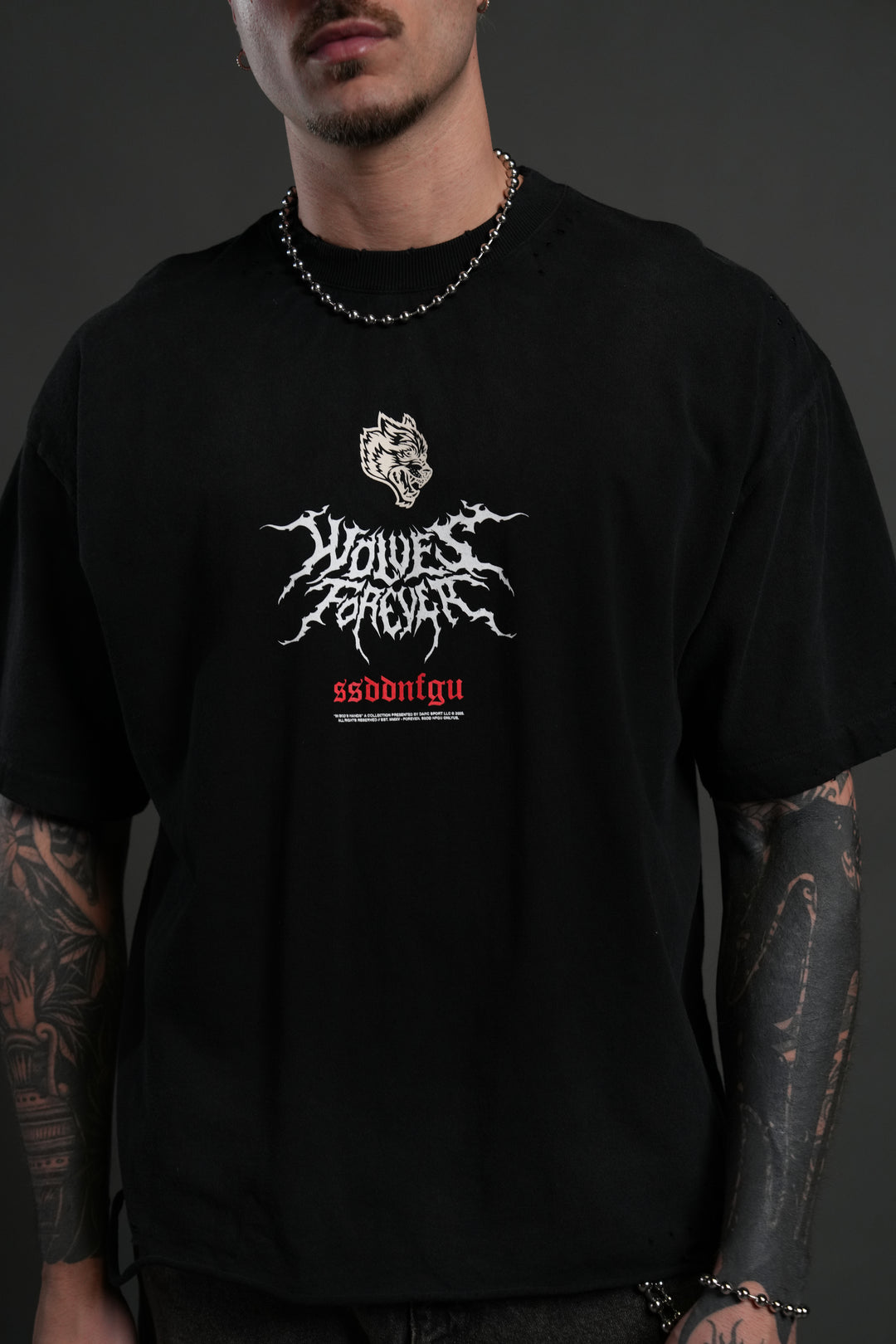 Mori Rose Distressed Grunge Tee in Black Drift Wash