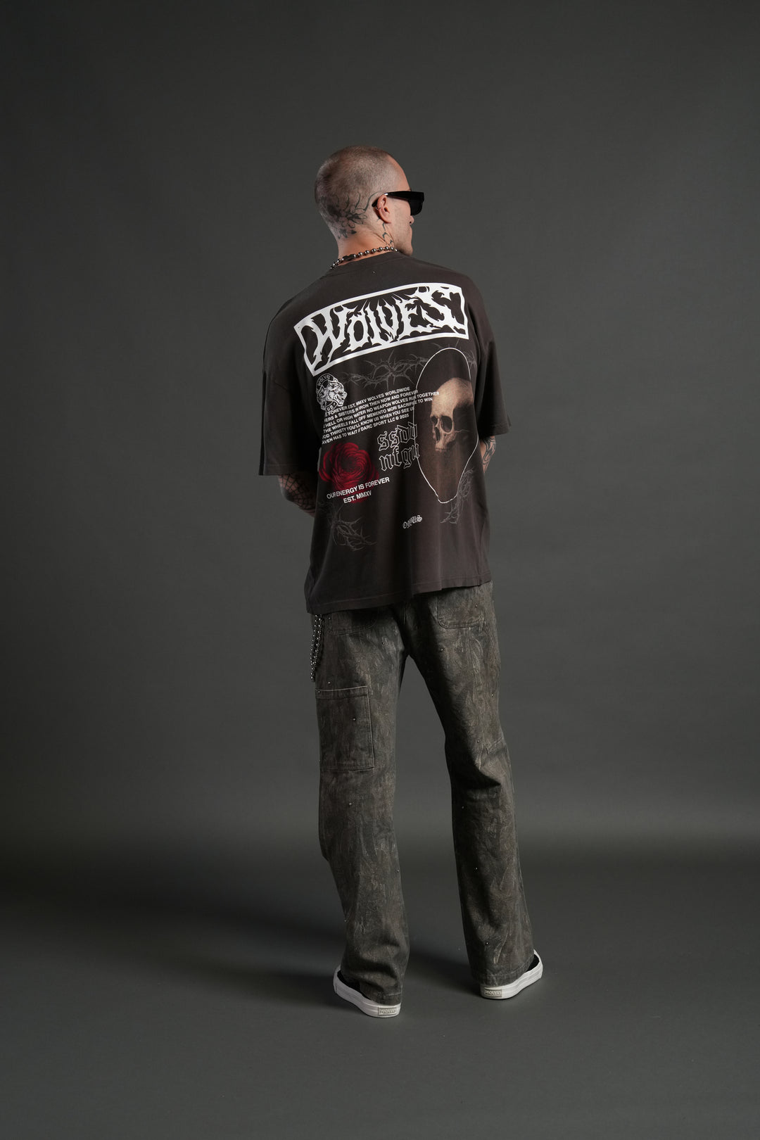 Skull Flower "Premium" Oversized Tee in Darc Brown Drift Wash