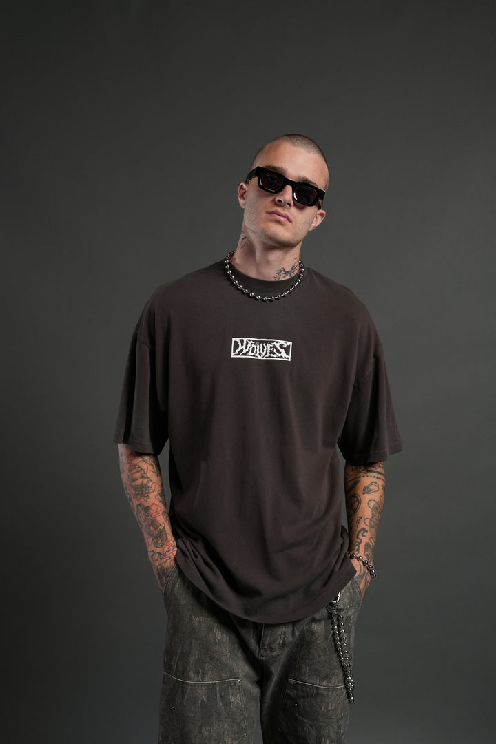 Skull Flower "Premium" Oversized Tee in Darc Brown Drift Wash