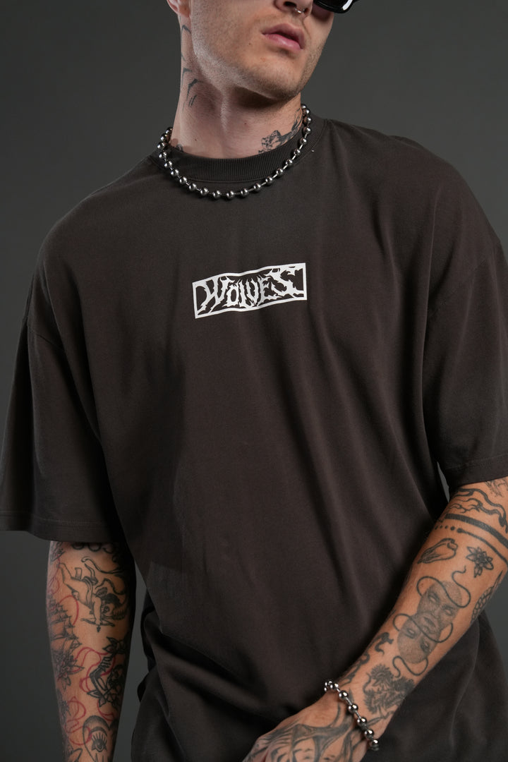 Skull Flower "Premium" Oversized Tee in Darc Brown Drift Wash