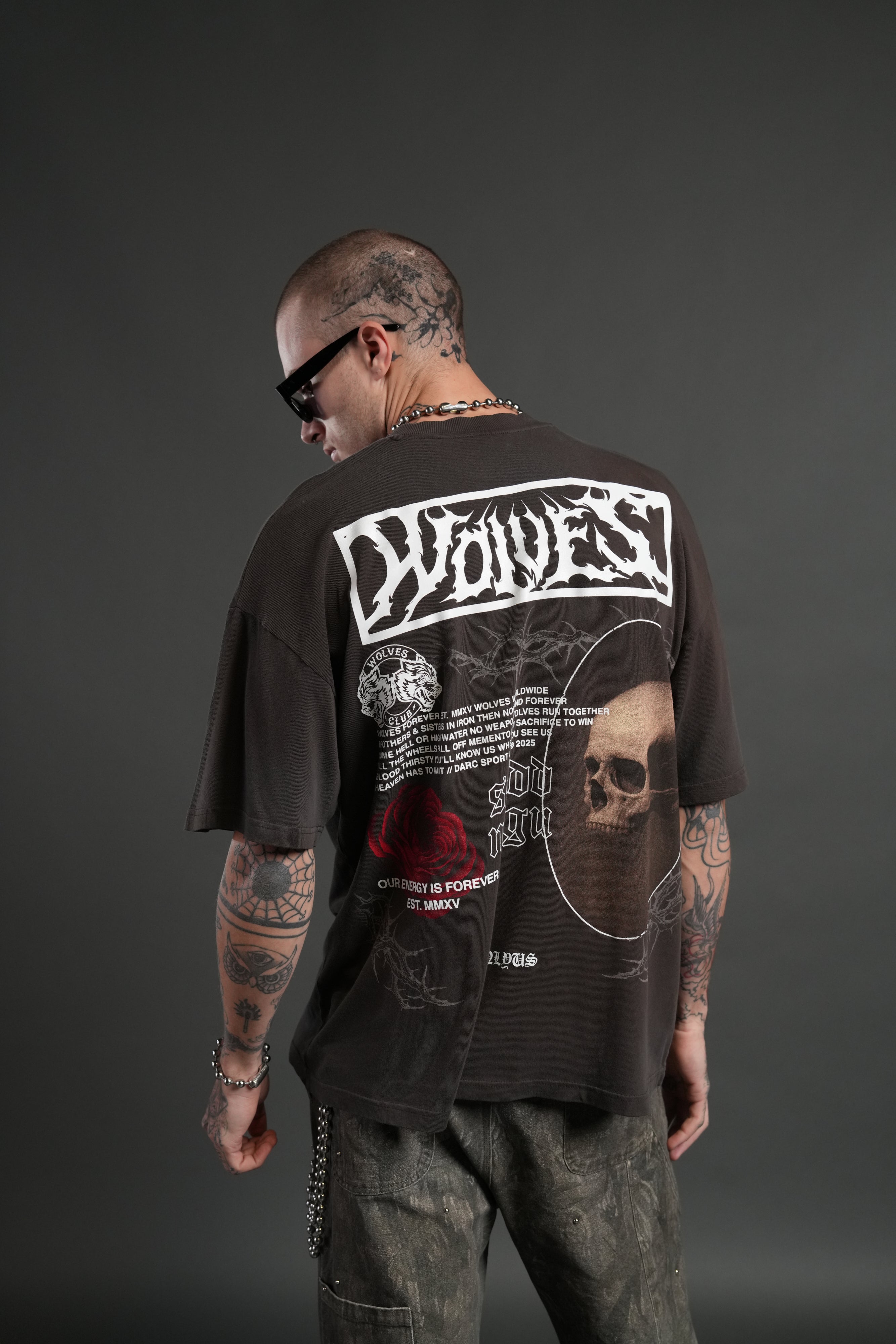 Skull Flower "Premium" Oversized Tee in Darc Brown Drift Wash