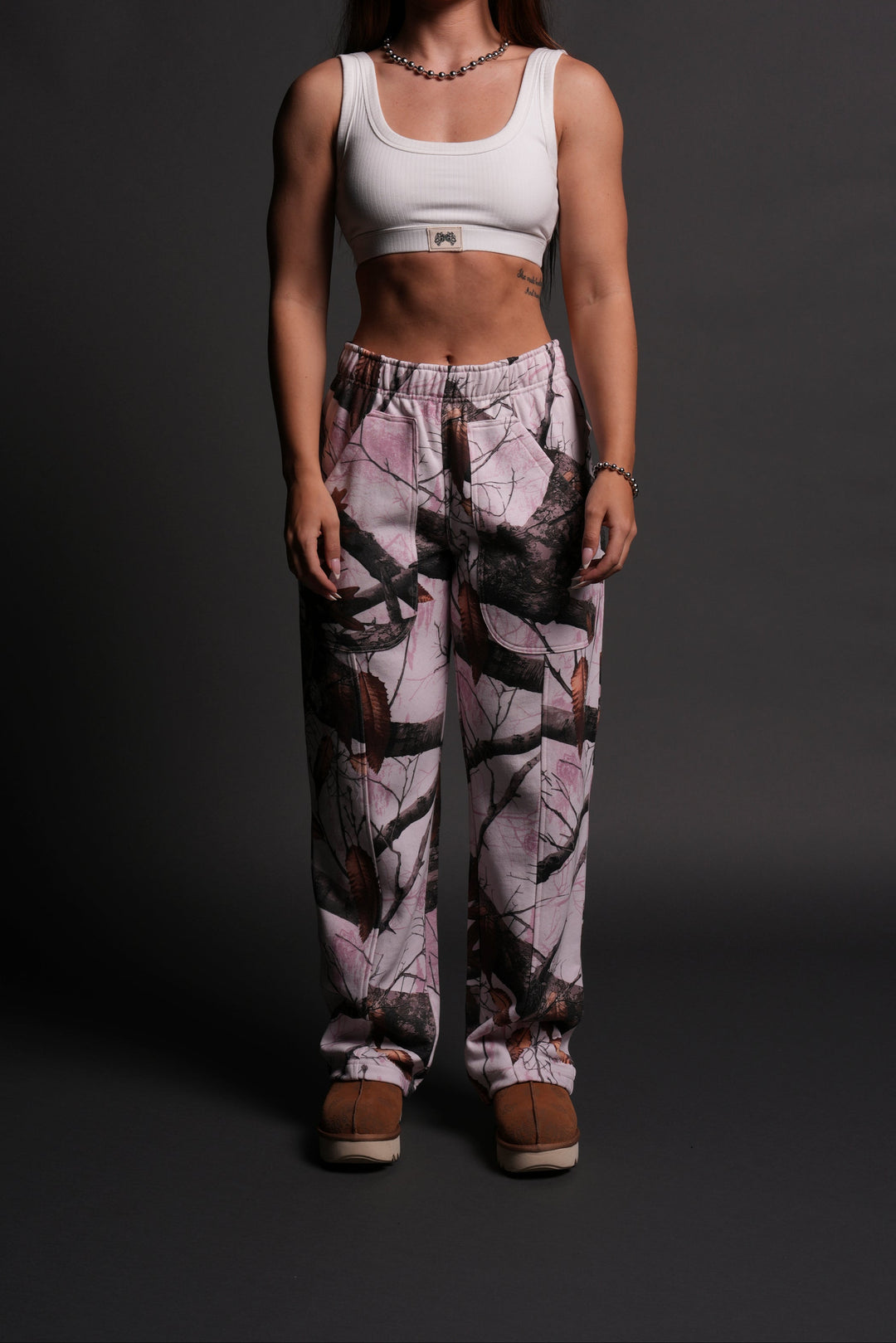 Dual She Wrath Sweats in Brown/Light Mauve Woodland Camo