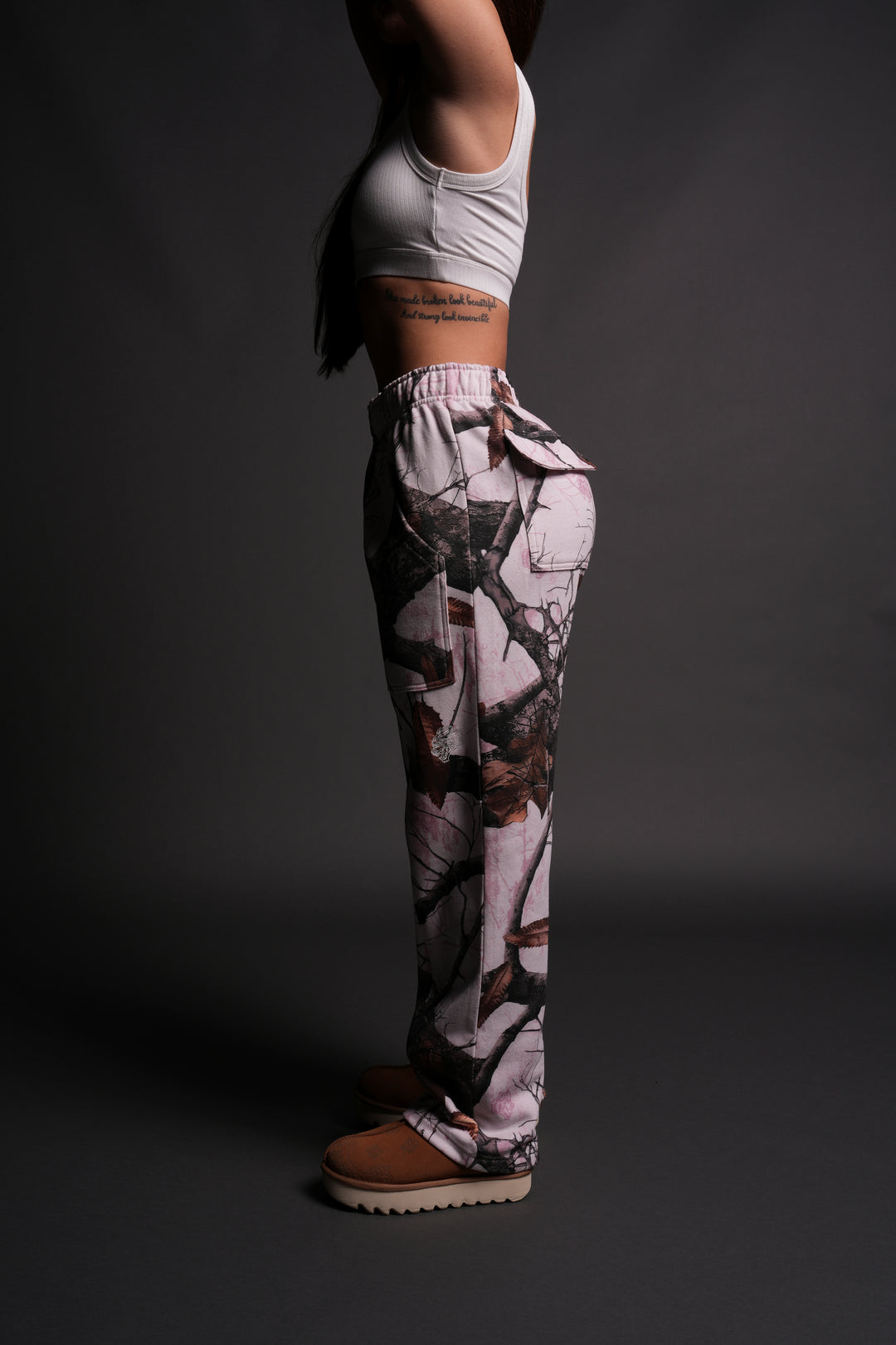 Dual She Wrath Sweats in Brown/Light Mauve Woodland Camo