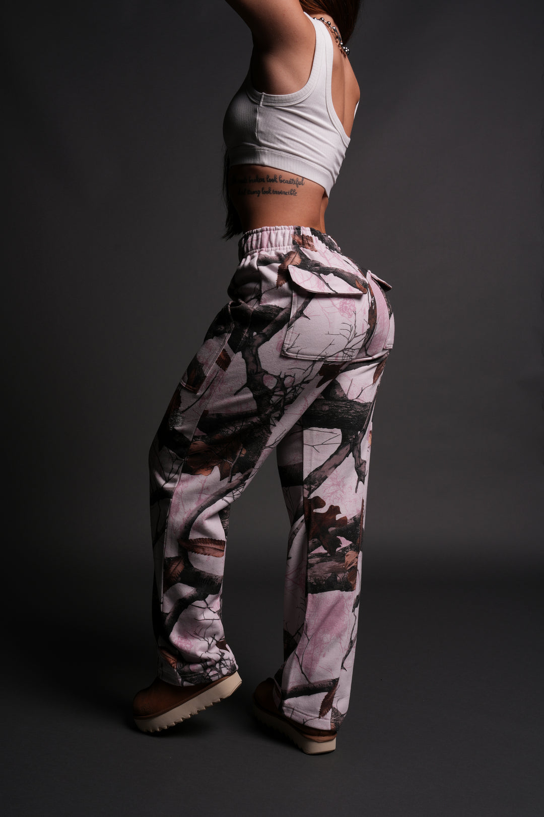 Dual She Wrath Sweats in Brown/Light Mauve Woodland Camo