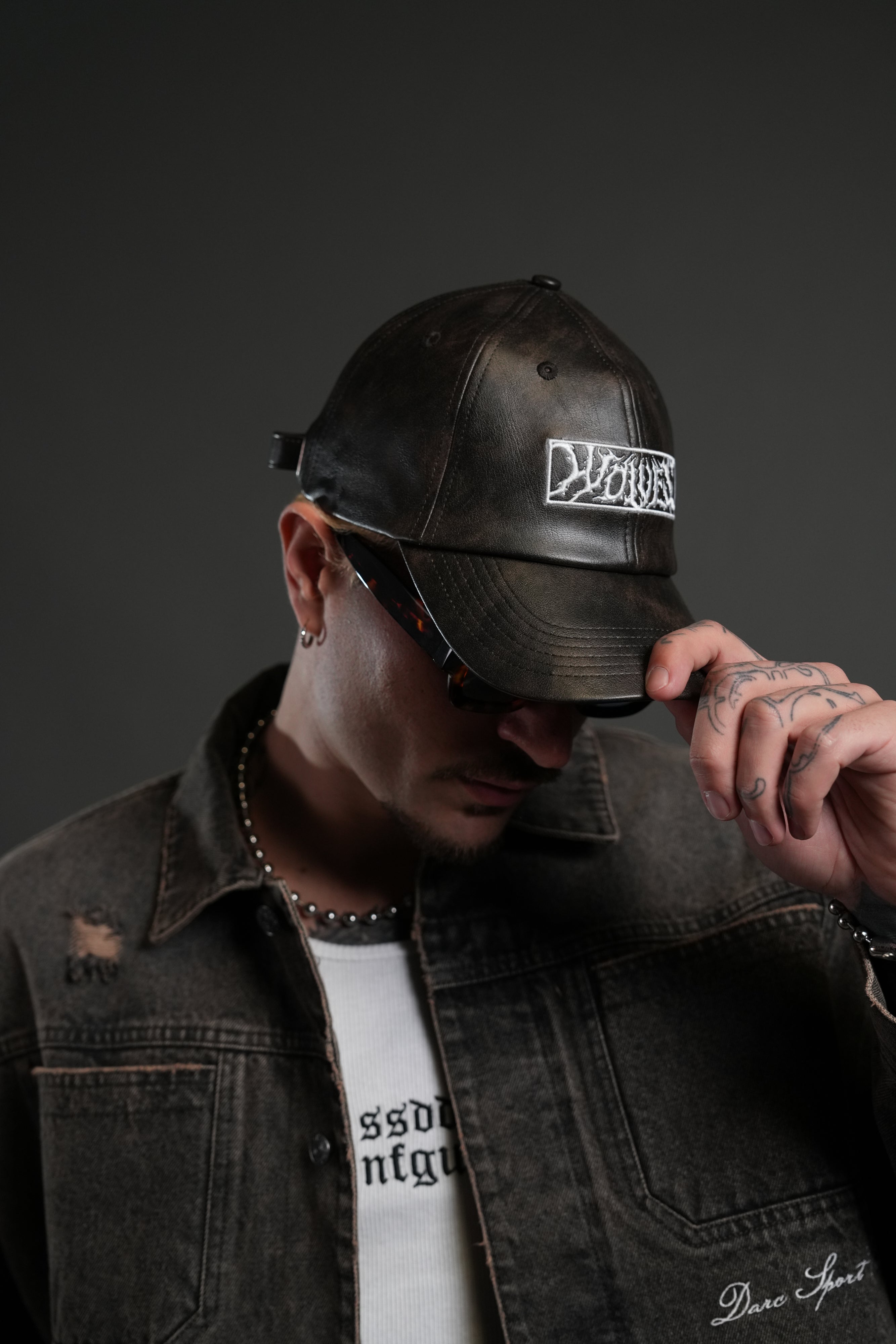 Midnight Wolves Faux Leather Dad Hat in Black