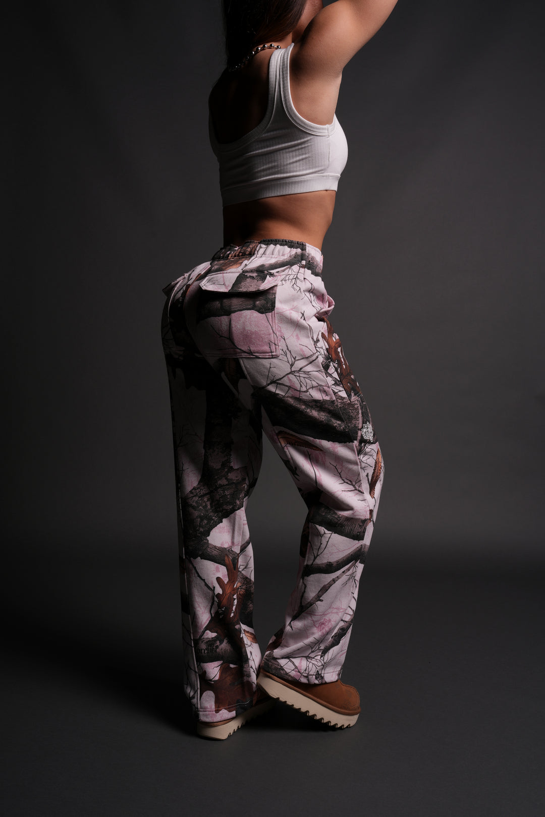 Dual She Wrath Sweats in Brown/Light Mauve Woodland Camo