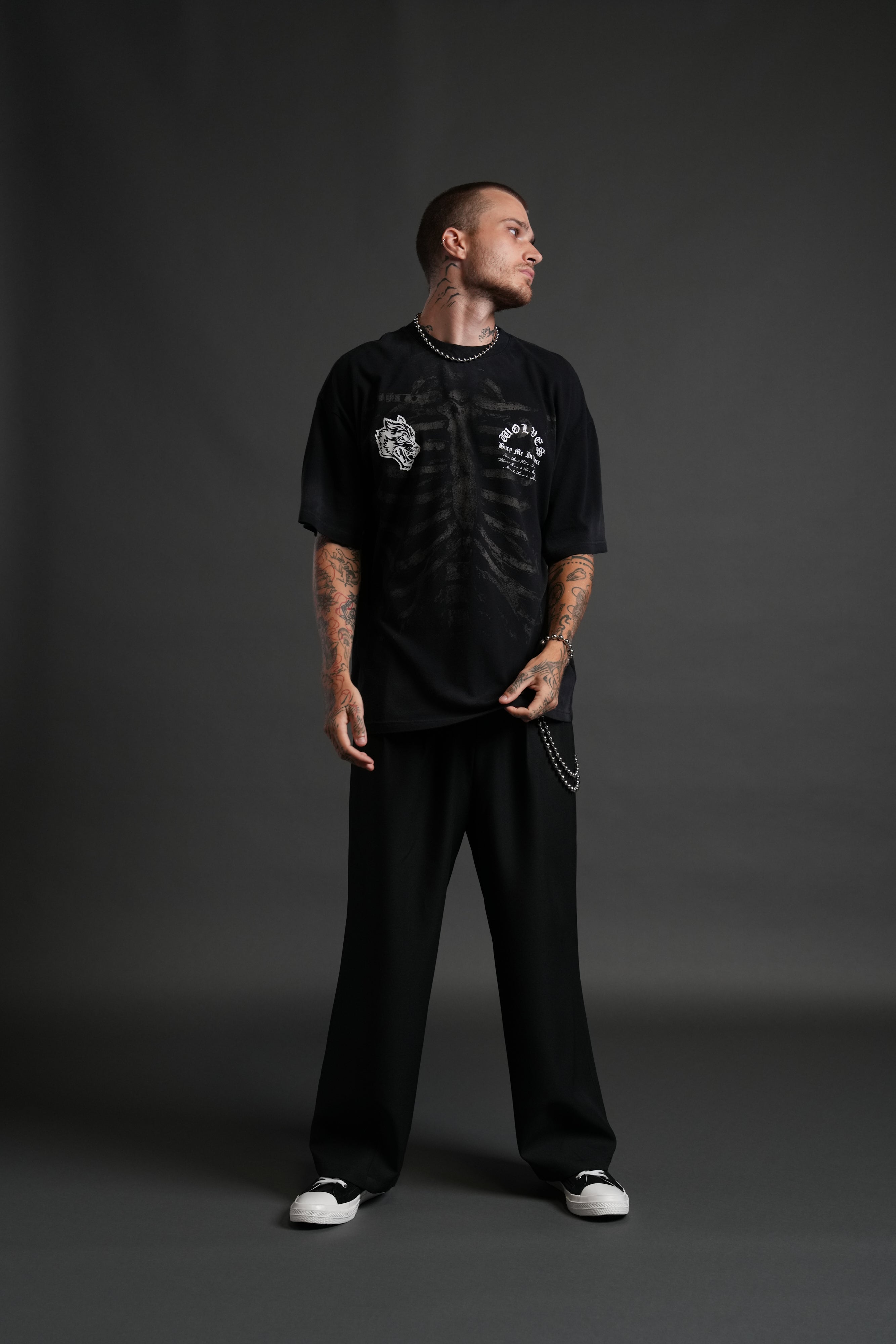 Bones "Premium" Oversized Tee in Black Drift Wash