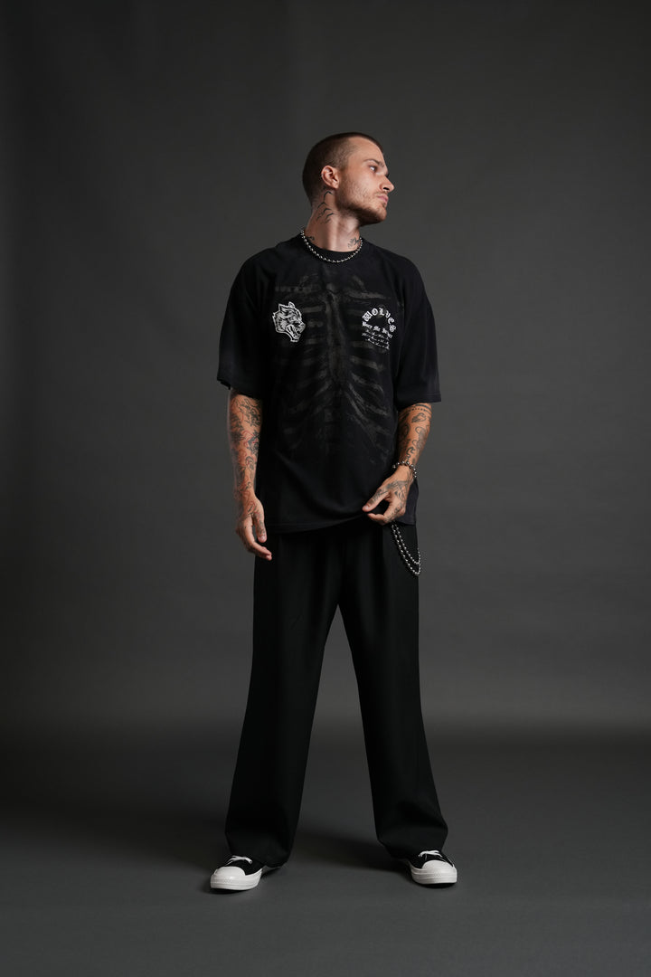Bones "Premium" Oversized Tee in Black Drift Wash