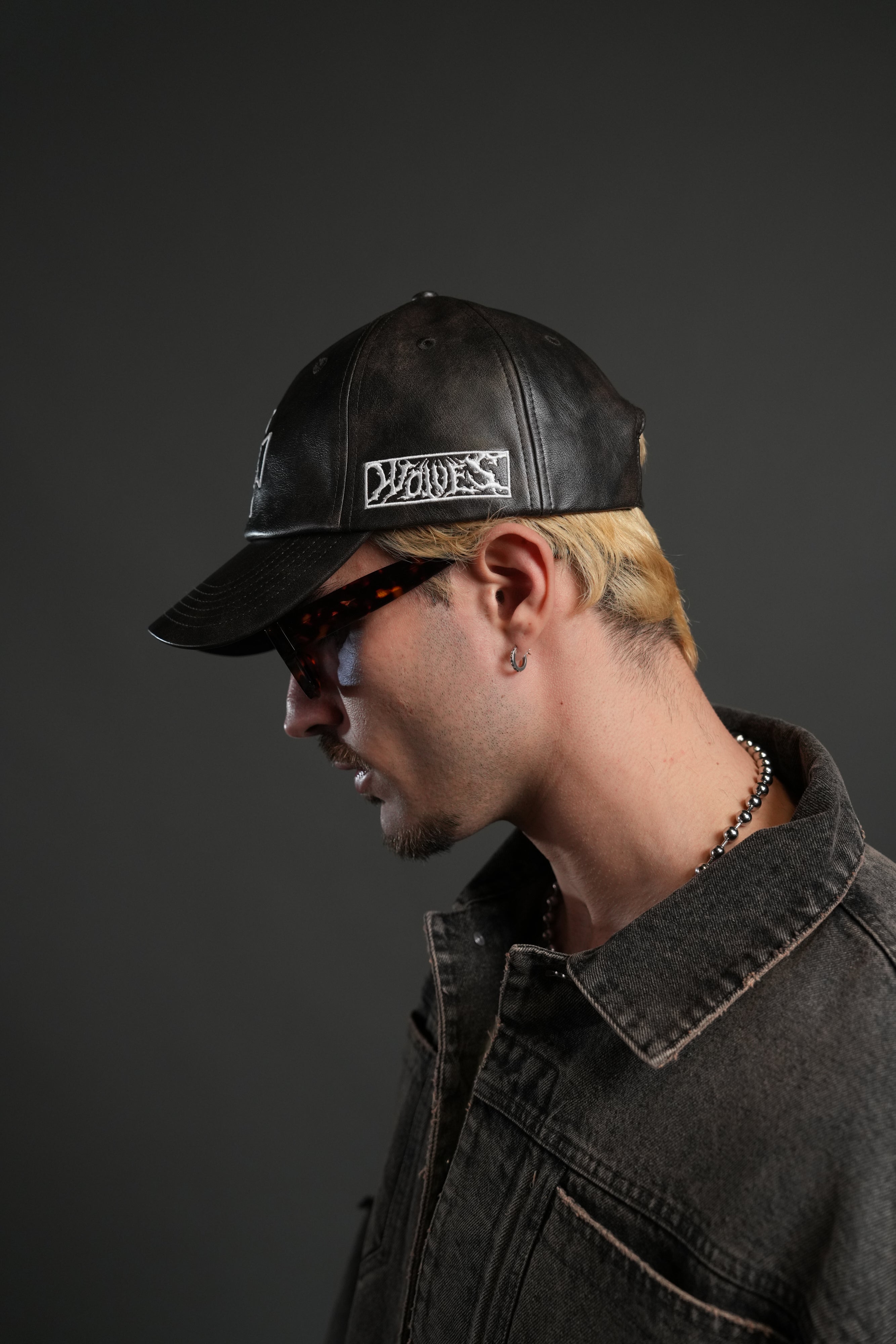 Iron Wolf Head Faux Leather Dad Hat in Black