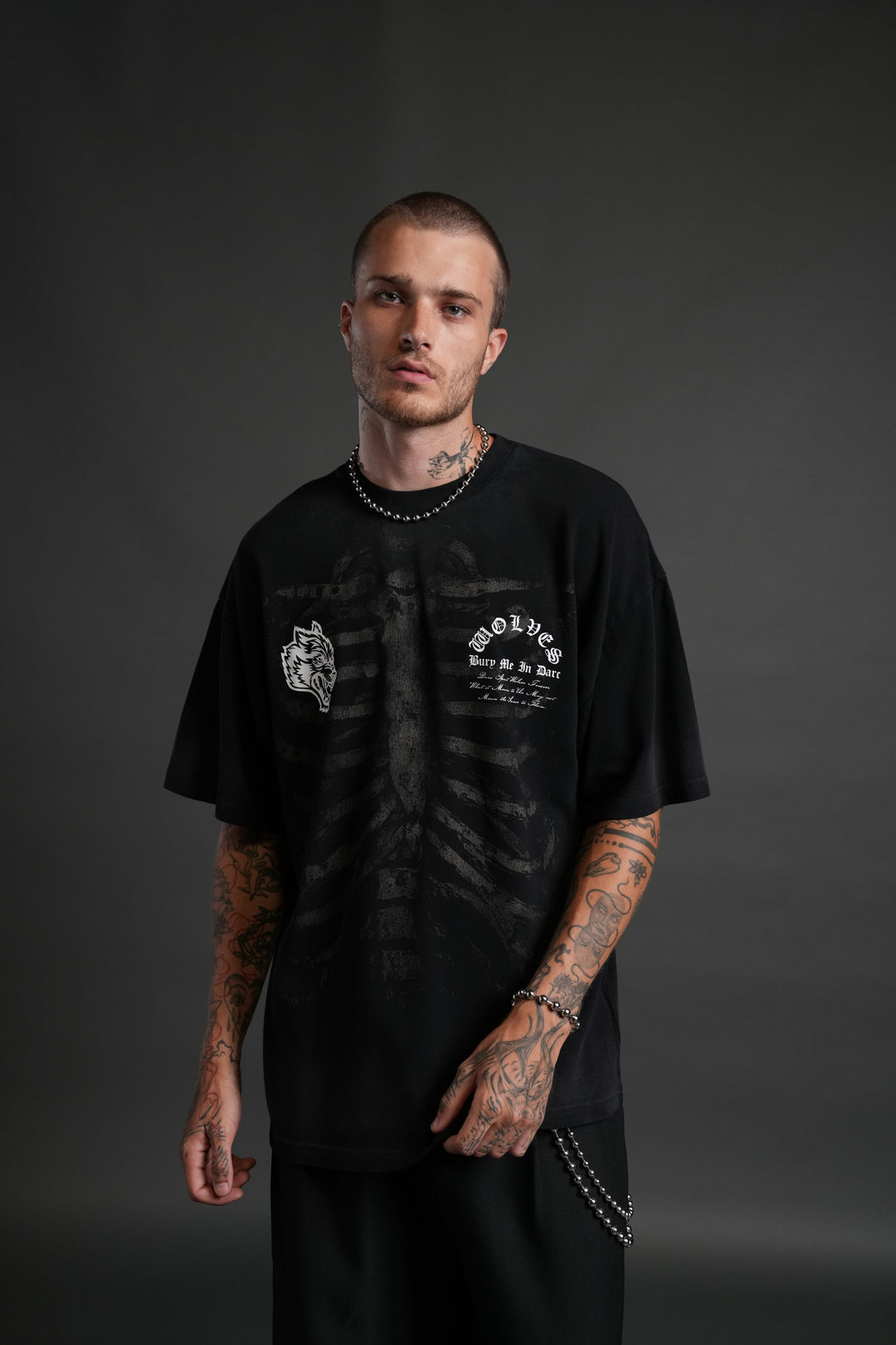 Bones "Premium" Oversized Tee in Black Drift Wash