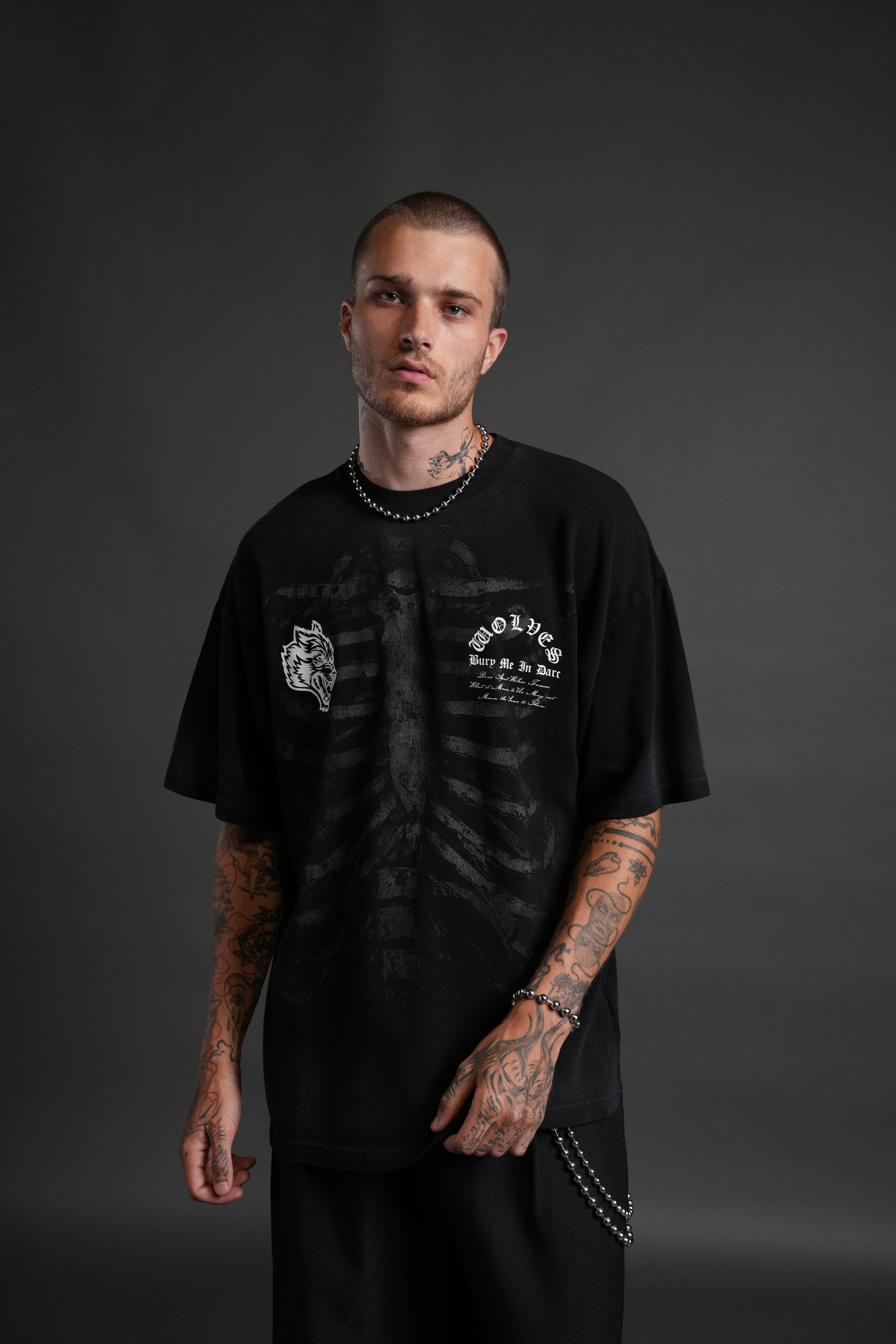 Bones "Premium" Oversized Tee in Black Drift Wash