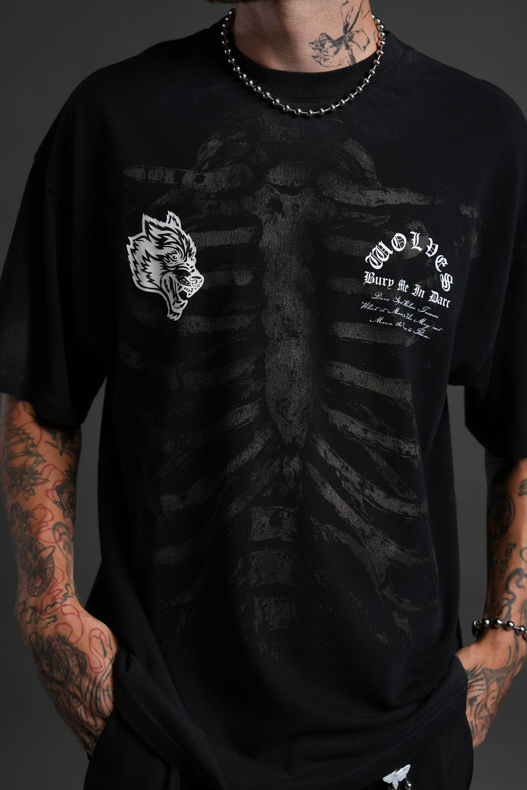 Bones "Premium" Oversized Tee in Black Drift Wash