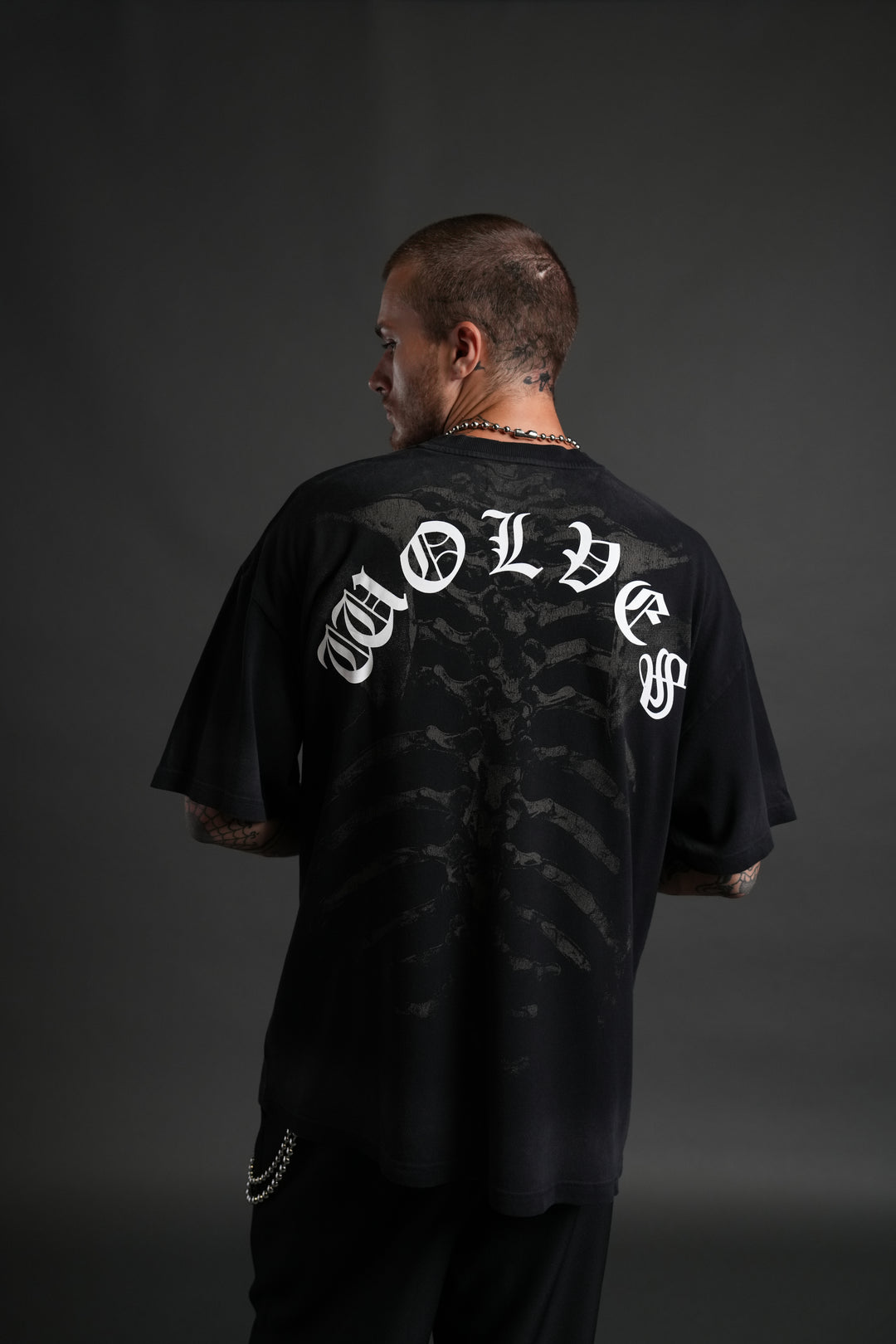 Bones "Premium" Oversized Tee in Black Drift Wash