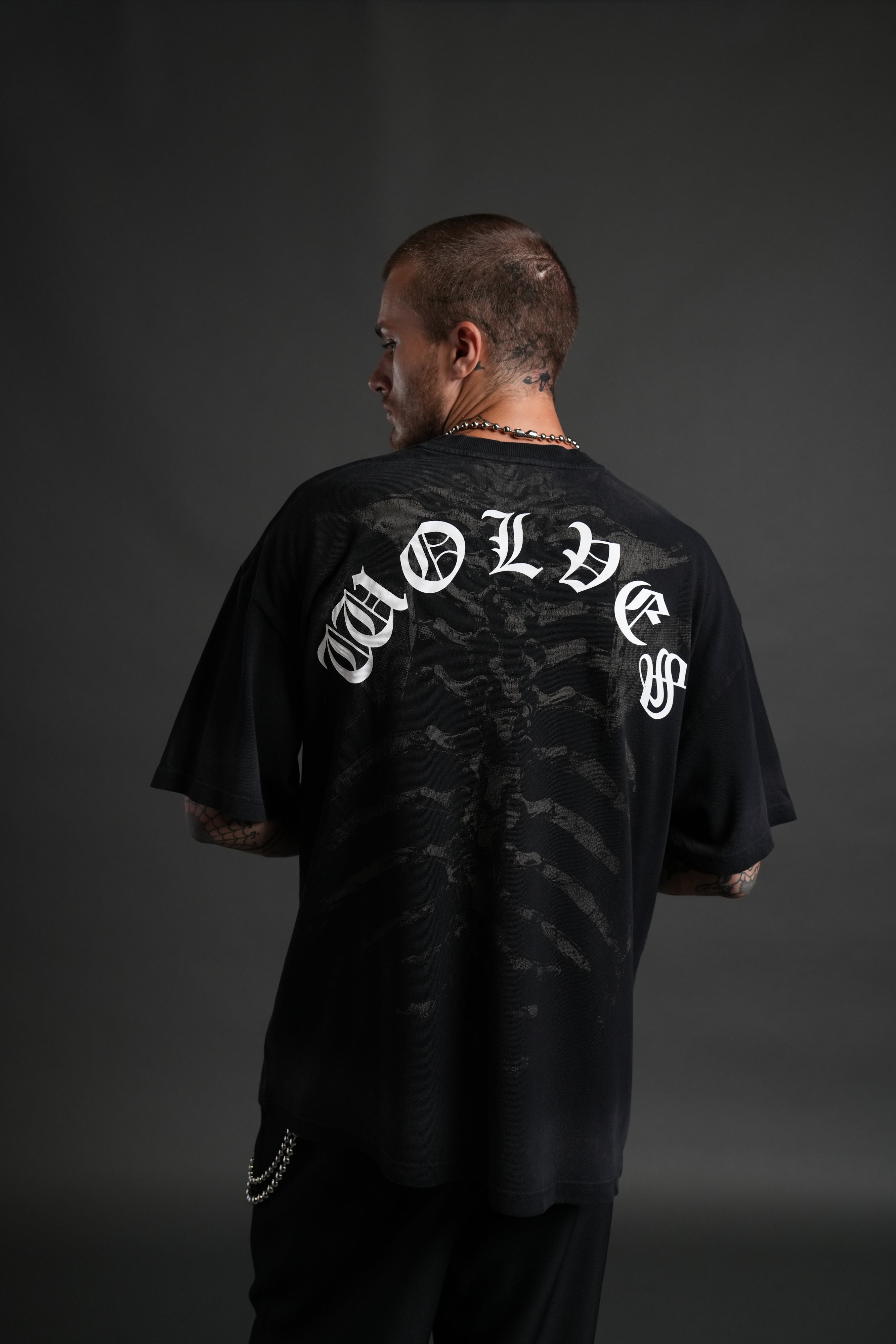Bones "Premium" Oversized Tee in Black Drift Wash