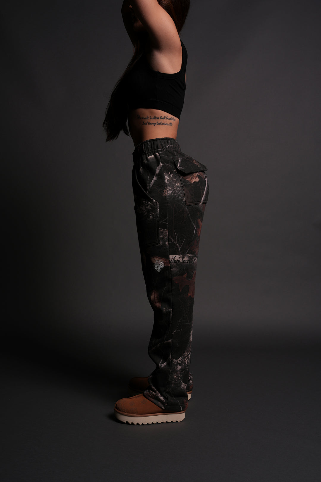 Dual She Wrath Sweats in Darc Brown Woodland Camo