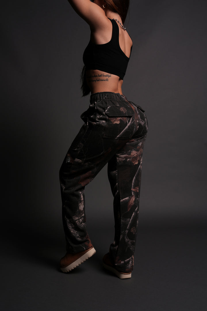 Dual She Wrath Sweats in Darc Brown Woodland Camo